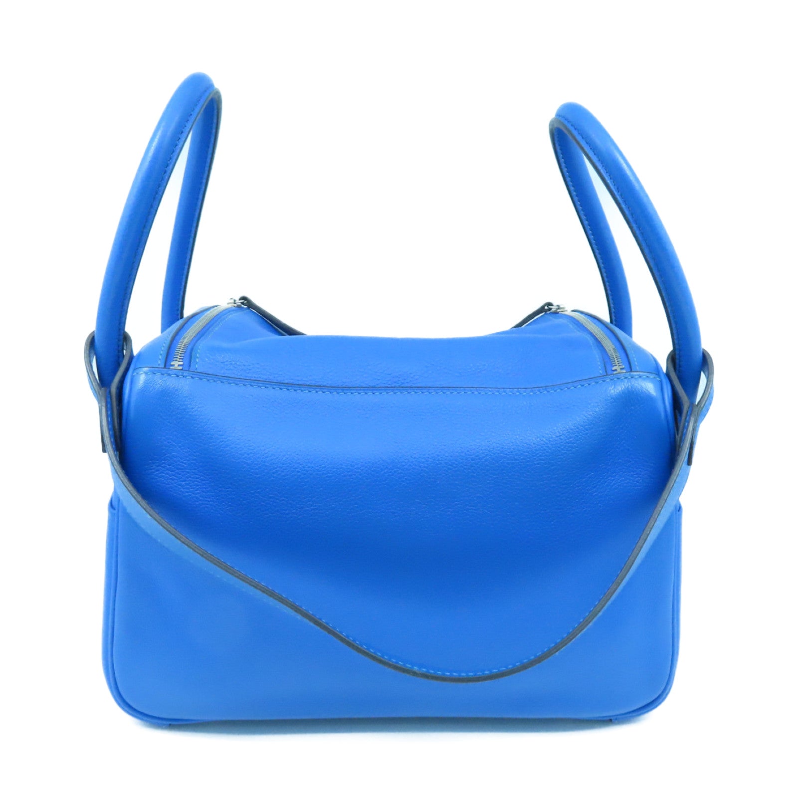 HERMES Evercolor皮革Lindy 26银扣手挽肩背两用袋Bleu Hydra蓝色