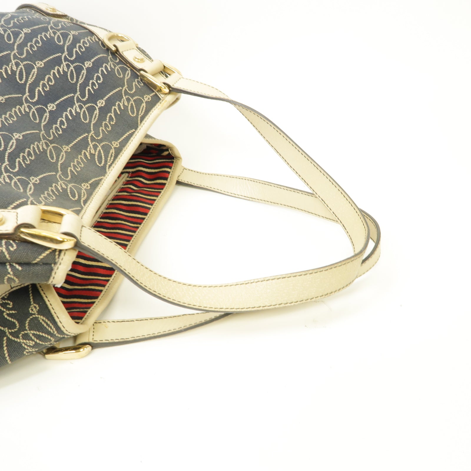 GUCCI 帆布/皮革Abbey Shoulder Bag金扣肩背袋深藍色/白色
