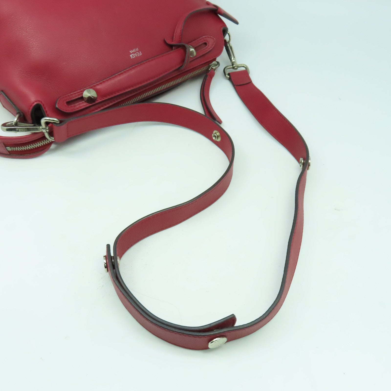 FENDI 牛皮皮革By The Way銀扣手挽肩背兩用袋紅色