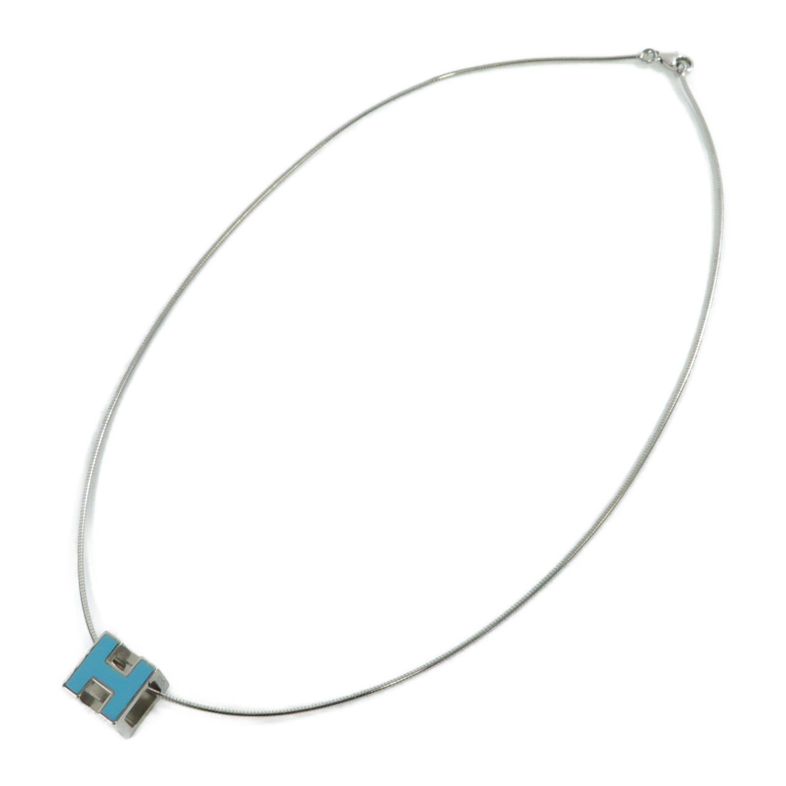 HERMES 925純銀Cage D'H銀扣項鍊孔雀藍色
