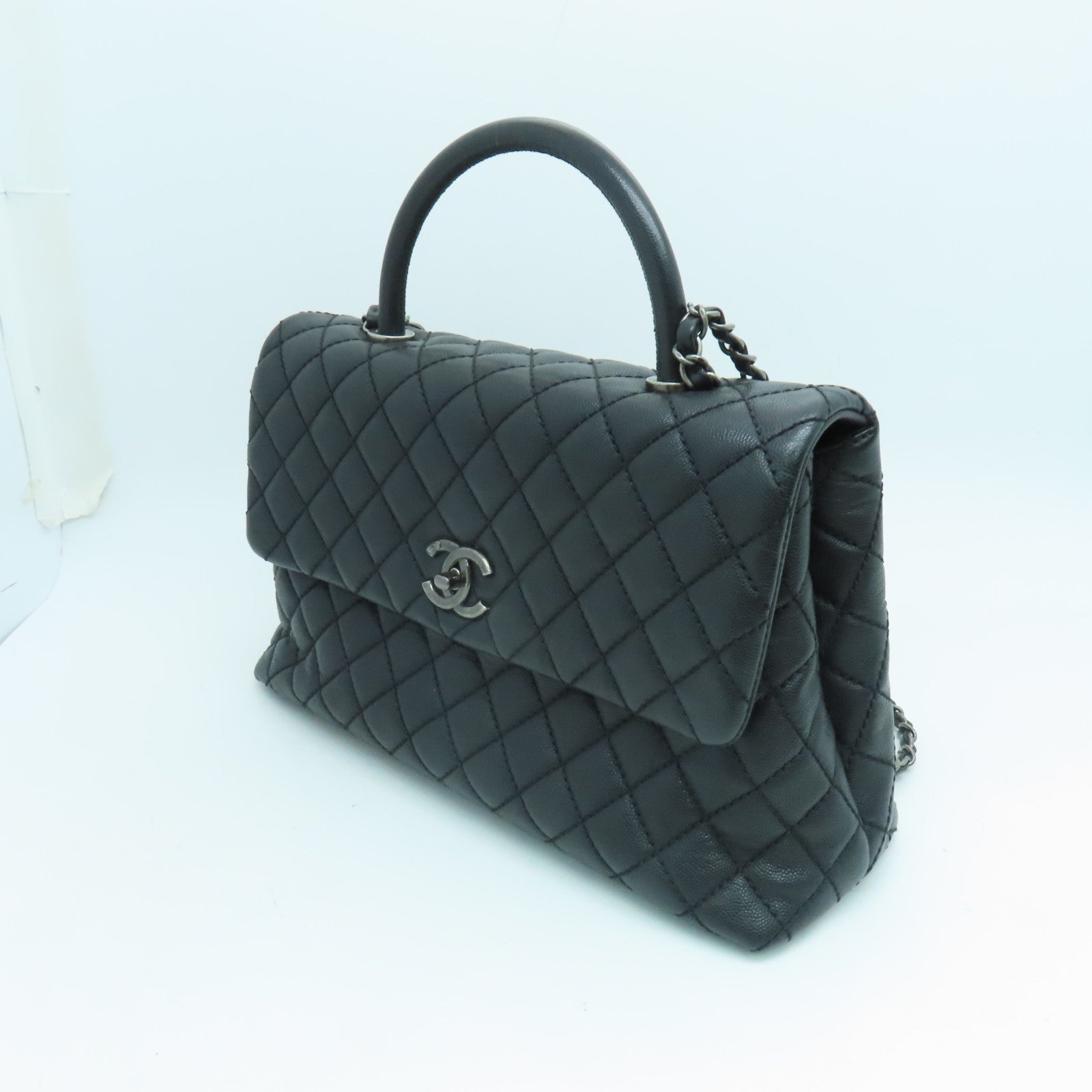 CHANEL 菱格牛皮皮革Coco Handle 2 Way Chain Shoulder链带肩背袋黑色