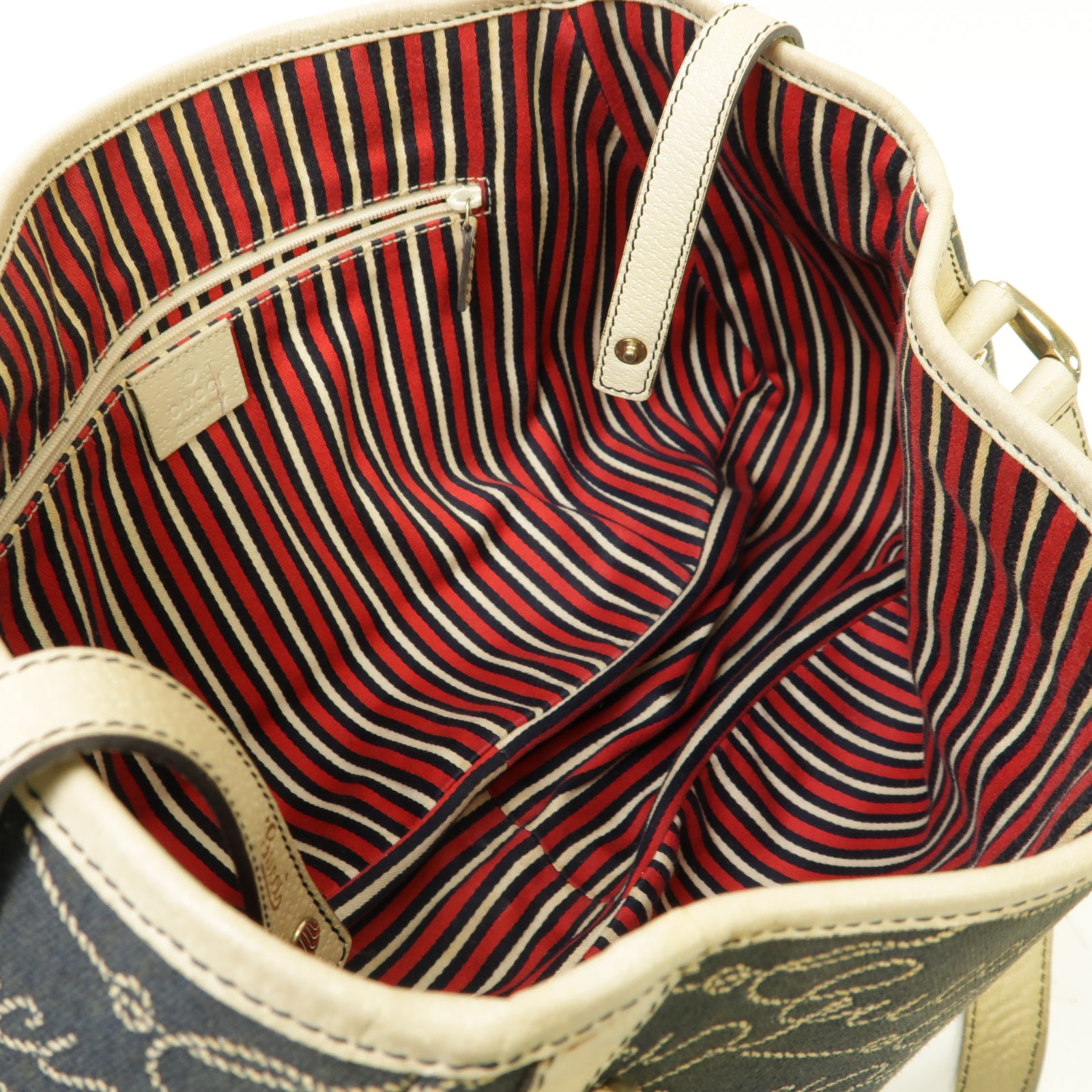 GUCCI 帆布/皮革Abbey Shoulder Bag金扣肩背袋深藍色/白色