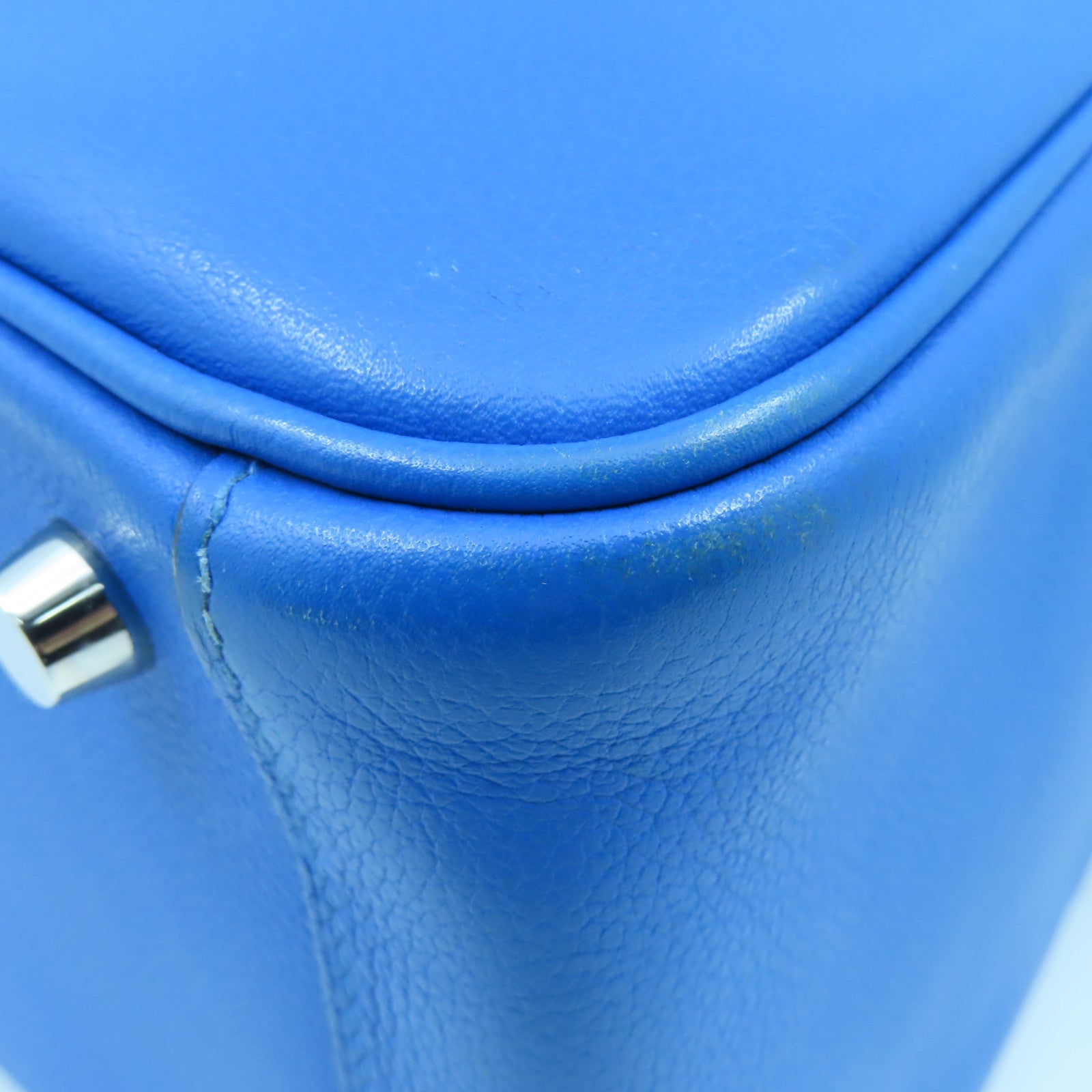 HERMES Evercolor皮革Lindy 26银扣手挽肩背两用袋Bleu Hydra蓝色