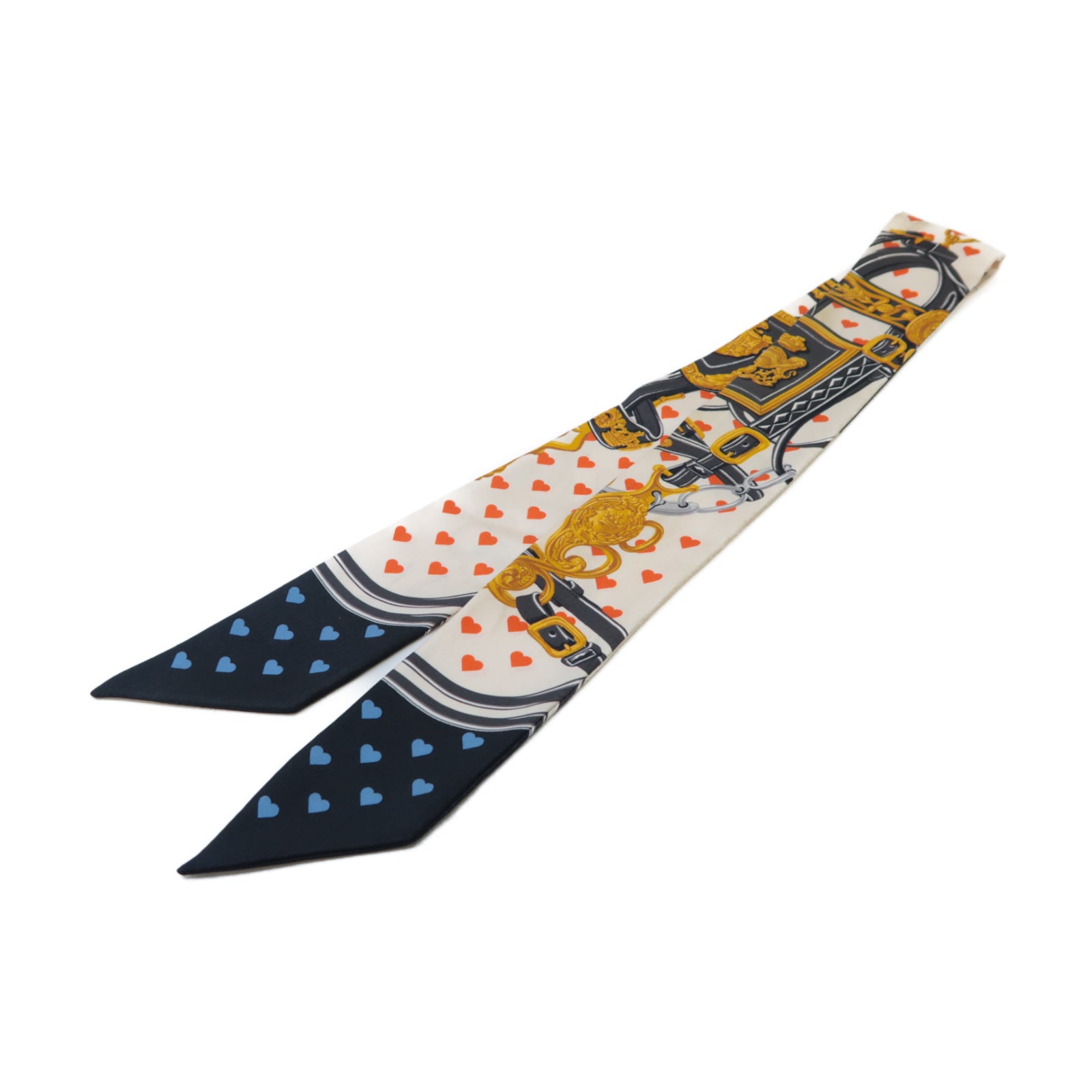 HERMES 絲質Twilly絲巾米色/黑色