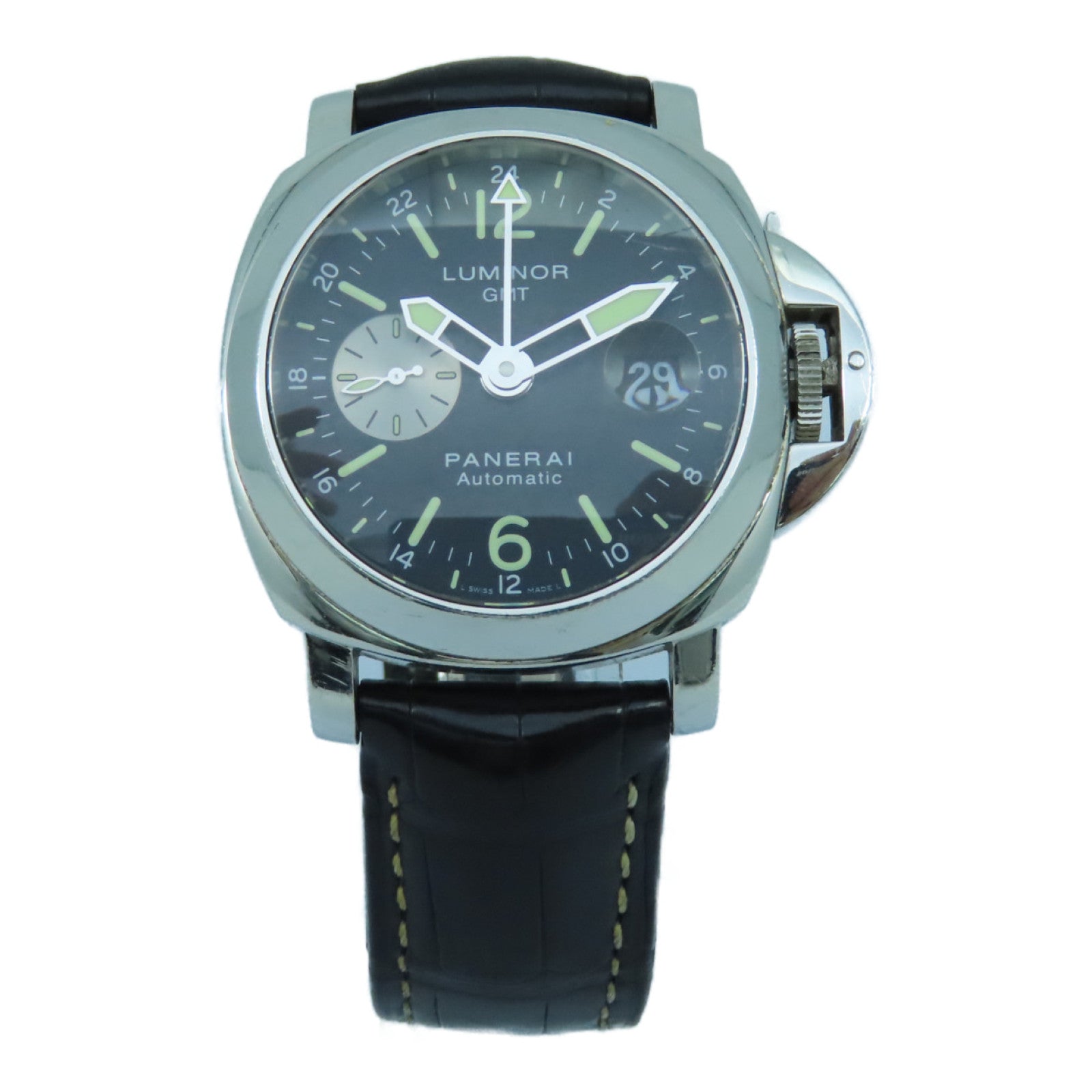 PANERAI Luminor GMT不锈钢/皮革手表自动机芯黒色