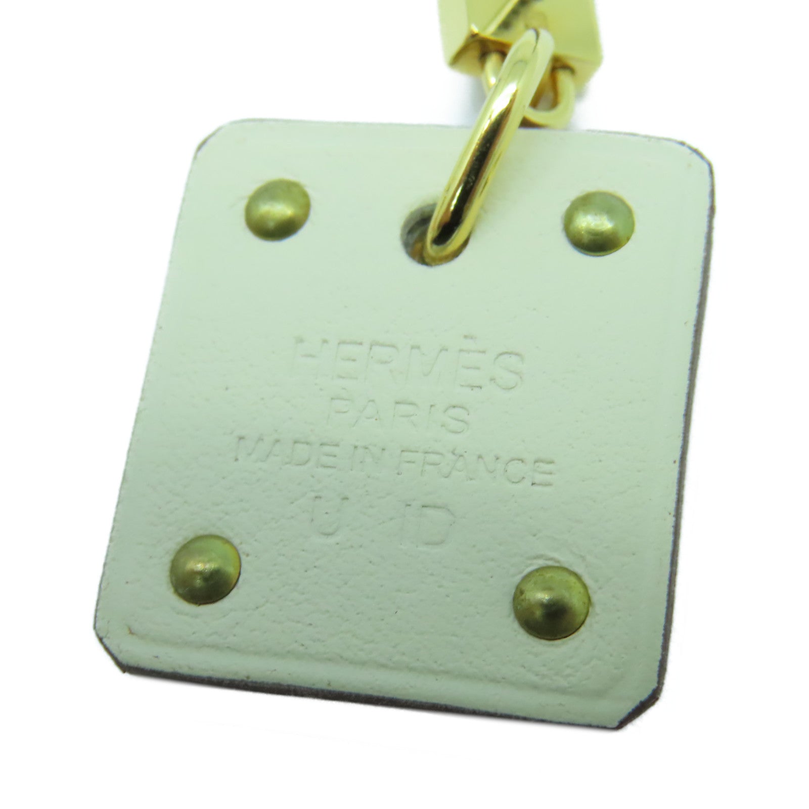 HERMES 金屬/Swift皮革As de Coeur Earrings金扣耳環金色/Nata奶油白色