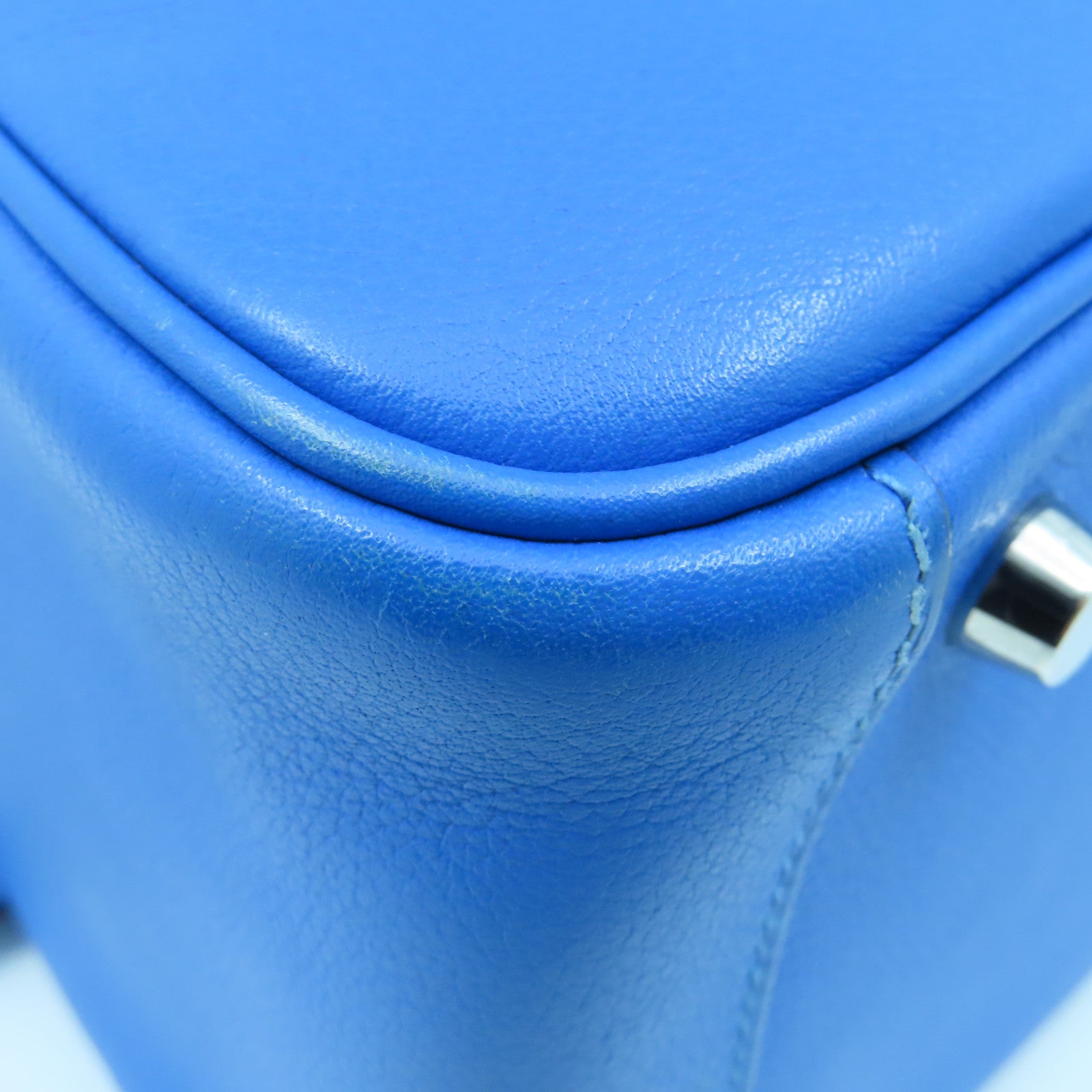 HERMES Evercolor皮革Lindy 26银扣手挽肩背两用袋Bleu Hydra蓝色