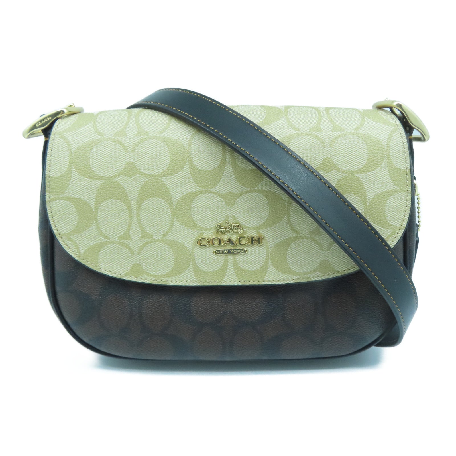 COACH 塗層帆布Shoulder Bag金扣肩背袋啡色米色