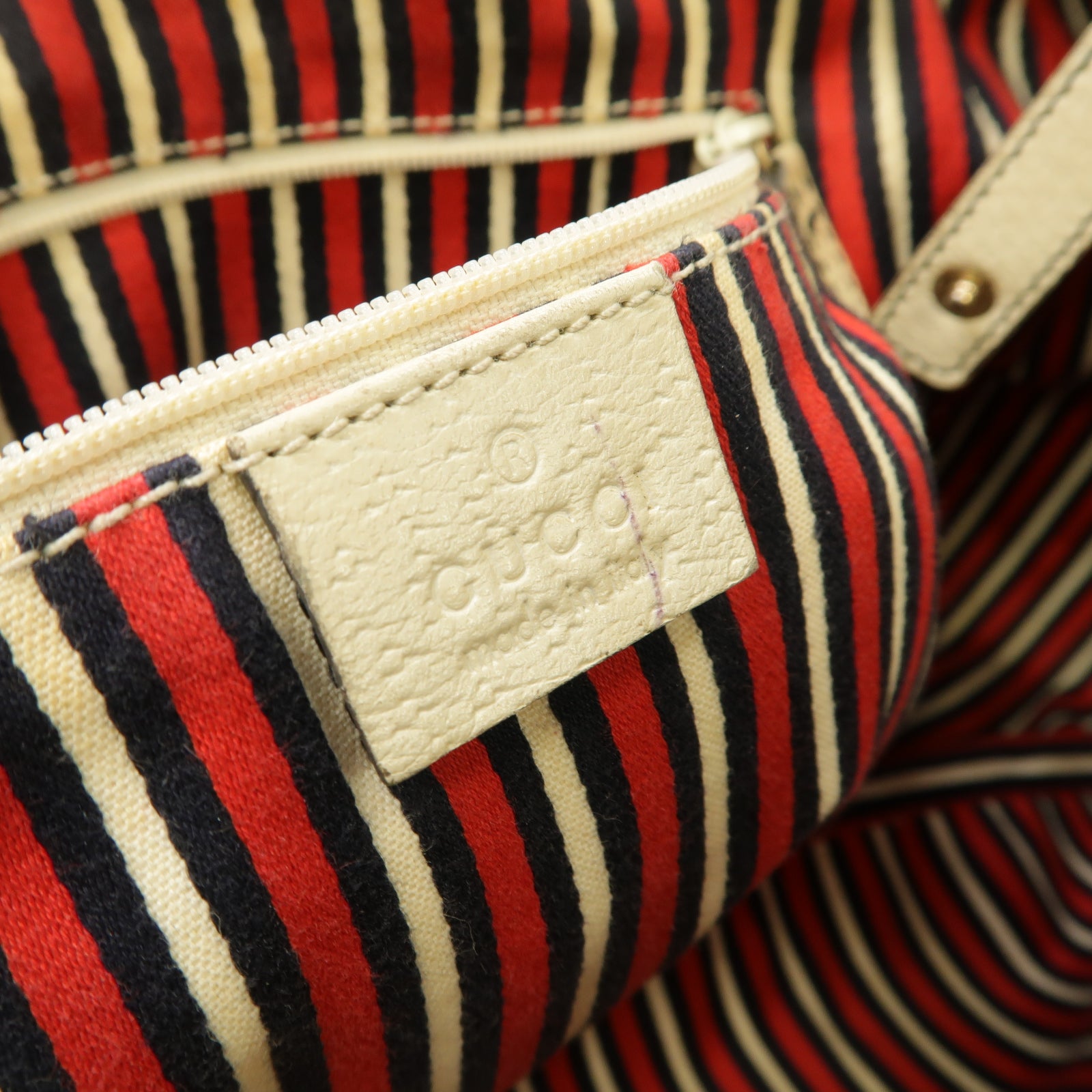 GUCCI 帆布/皮革Abbey Shoulder Bag金扣肩背袋深藍色/白色