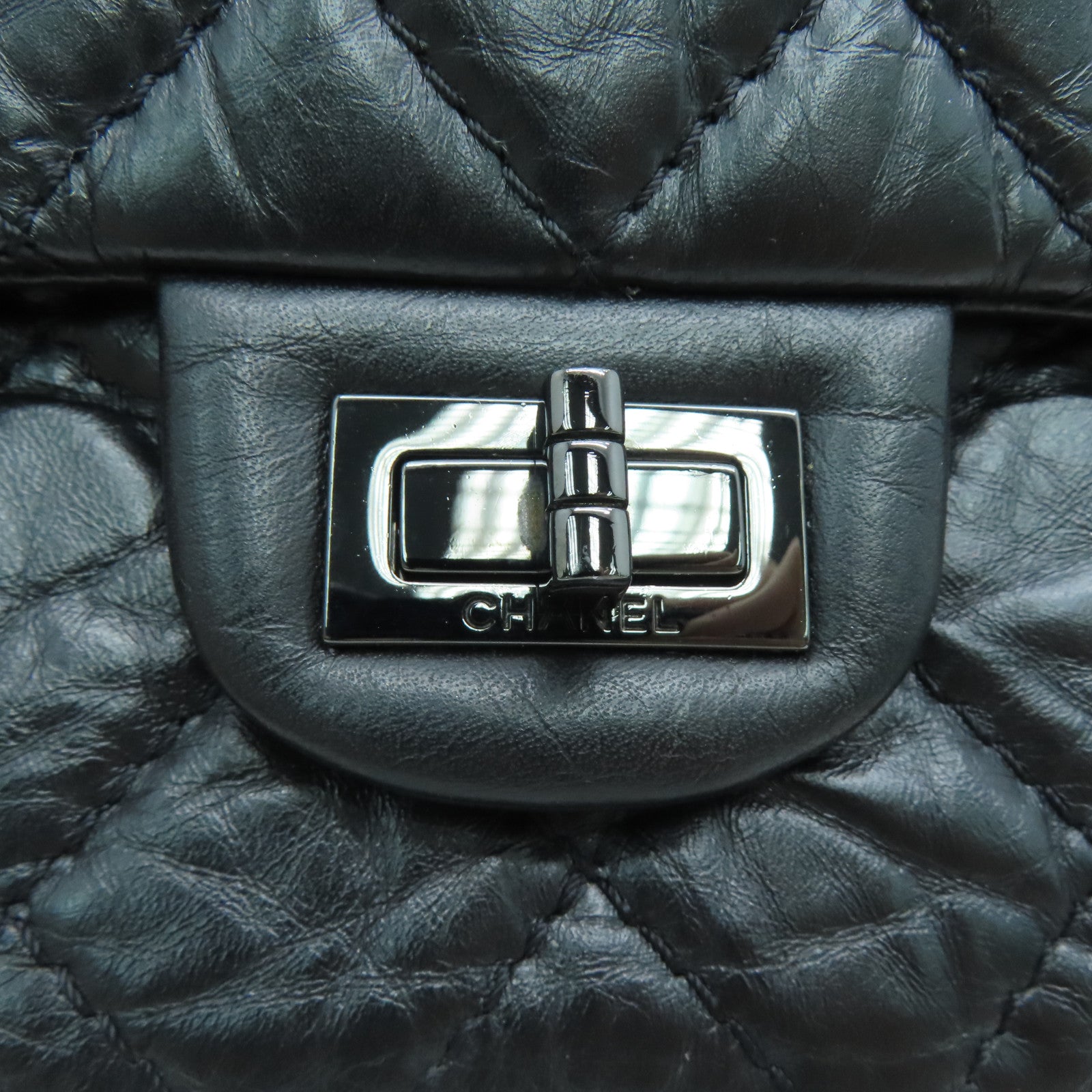 CHANEL 【激减优惠】菱格牛皮皮革2.55 Chain Shoulder黑扣肩背袋黑色