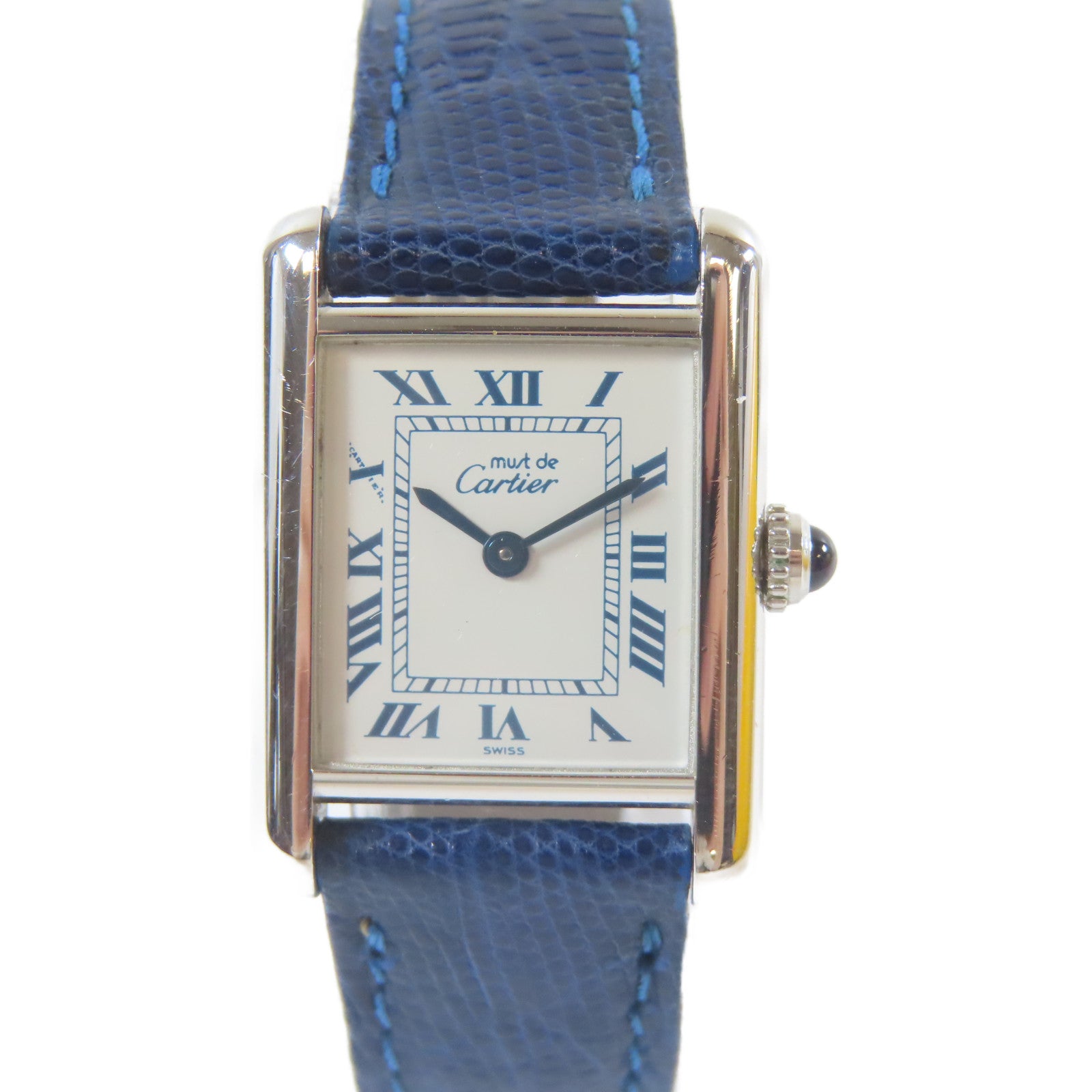 CARTIER 不鏽鋼/皮革Cartier Must De皮帶手錶白色#14.5cm