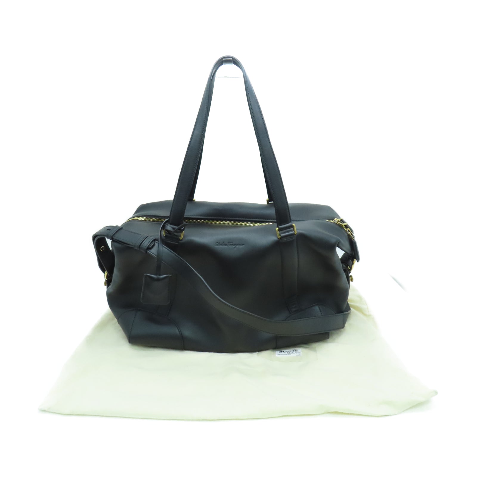 Salvatore Ferragamo Leather Shoulder Bag Gold Buckle Handle Shoulder Bag Black