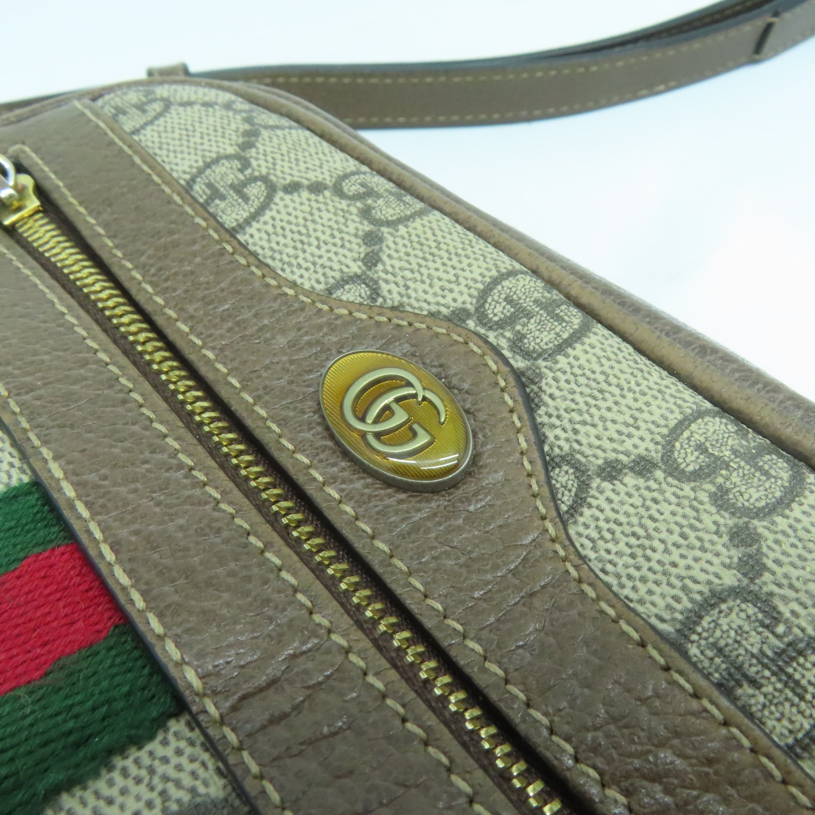 GUCCI 塗層帆布Shoulder Bag金扣肩背袋啡色
