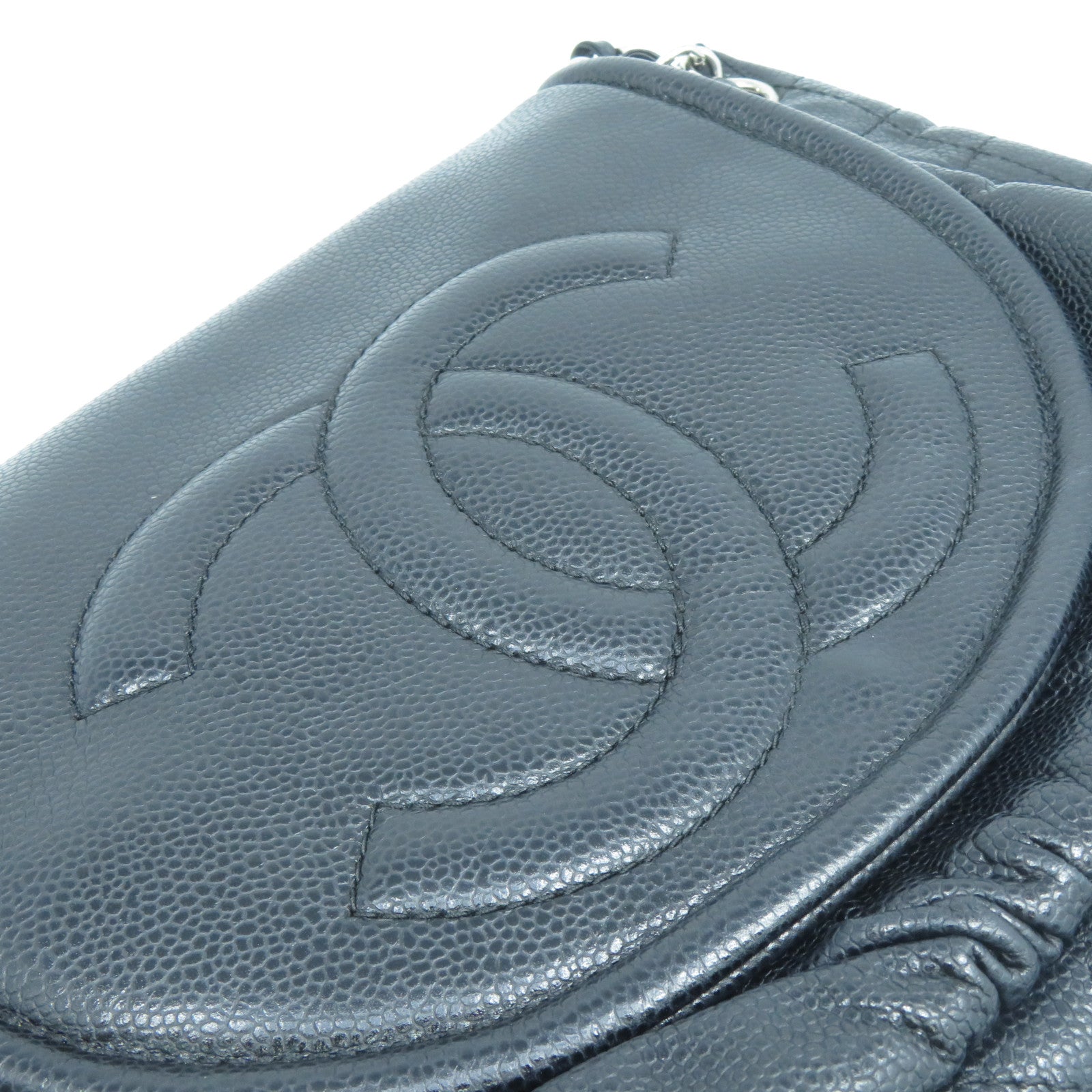 CHANEL Caviar皮革Chain Shoulder Bag銀扣鏈帶肩背袋黑色