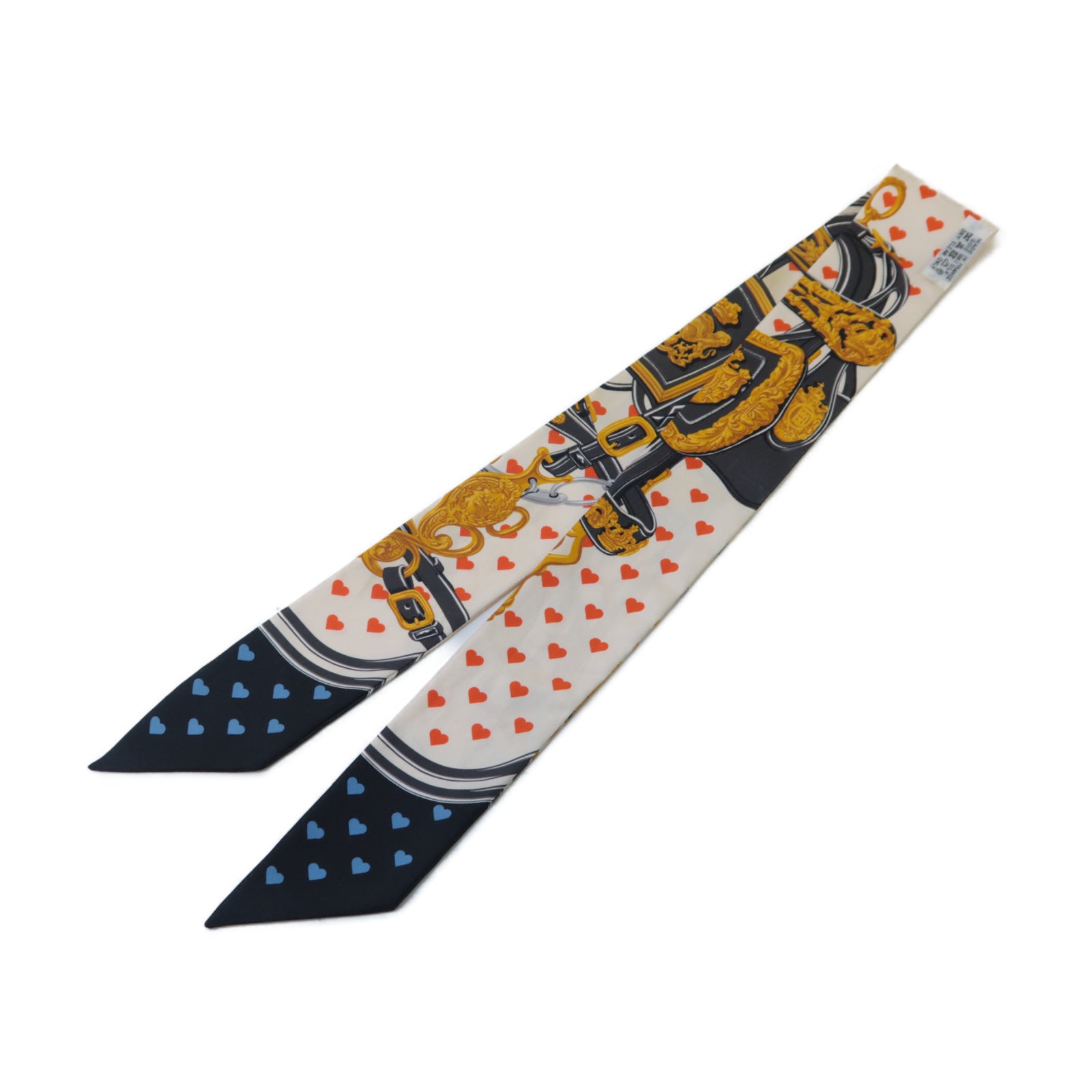 HERMES 絲質Twilly絲巾米色/黑色