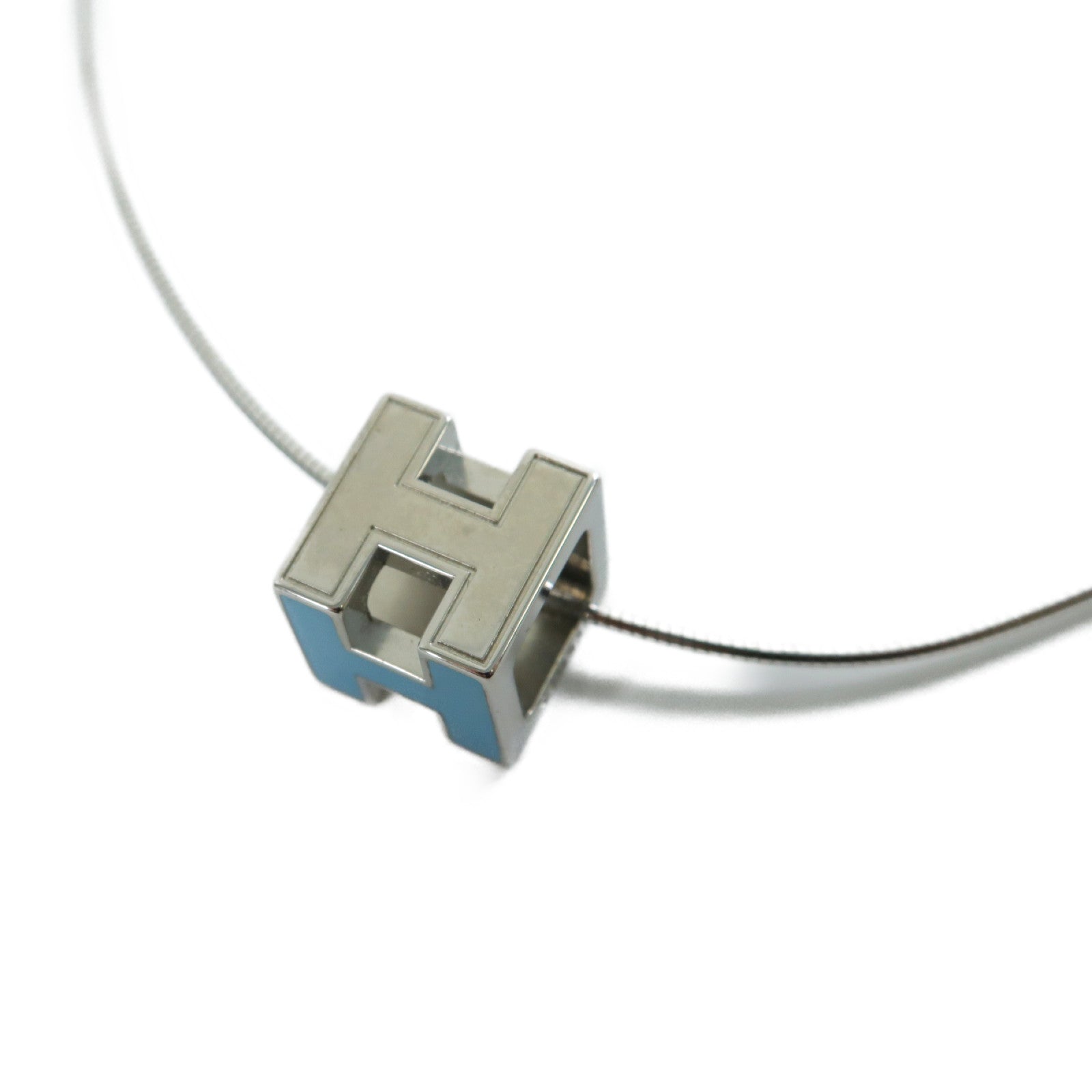 HERMES 925純銀Cage D'H銀扣項鍊孔雀藍色