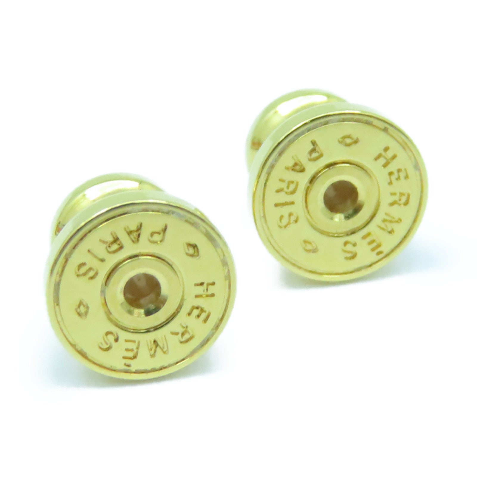 HERMES 金屬/Swift皮革As de Coeur Earrings金扣耳環金色/Nata奶油白色