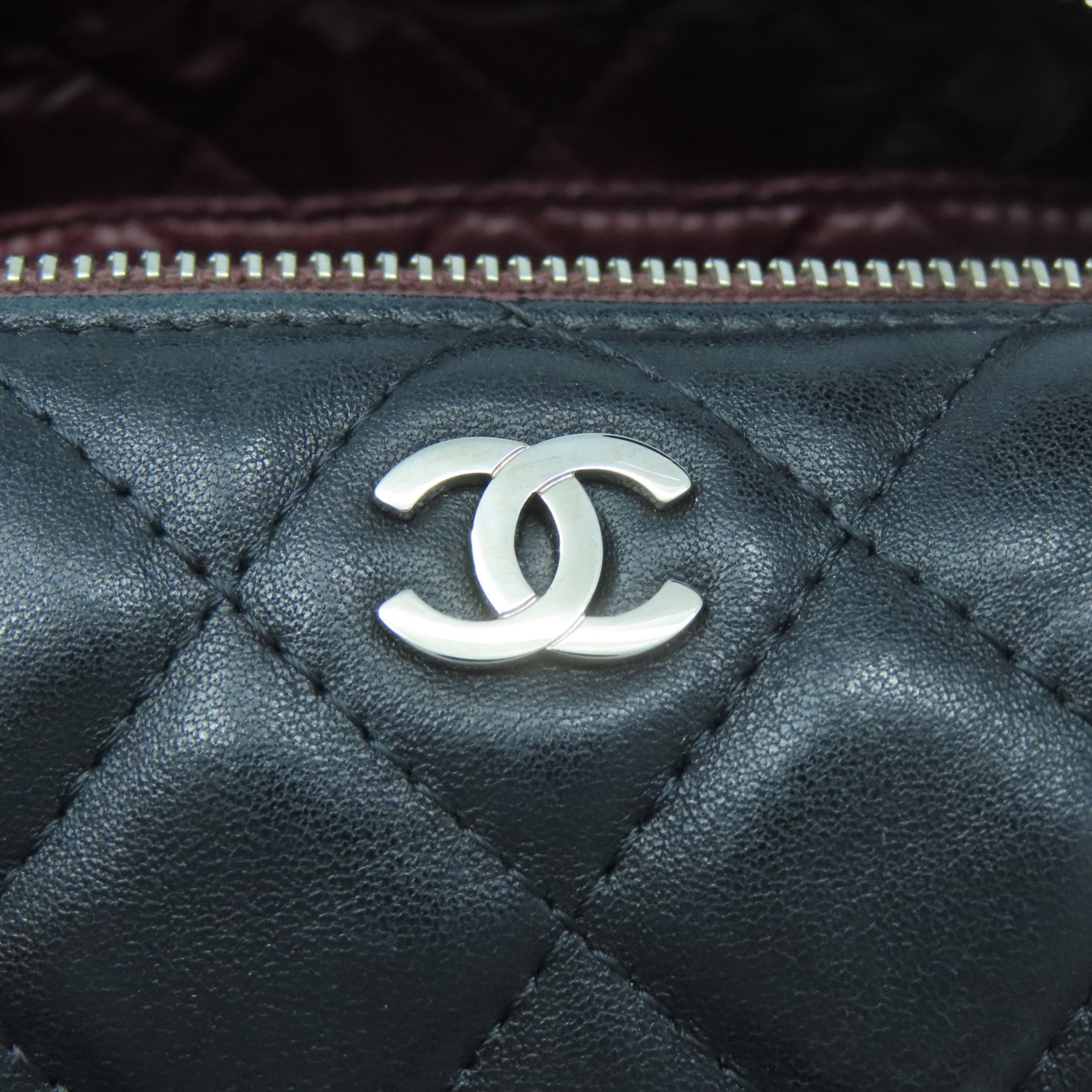 CHANEL 菱格羊皮皮革Handbag銀扣手挽袋黑色