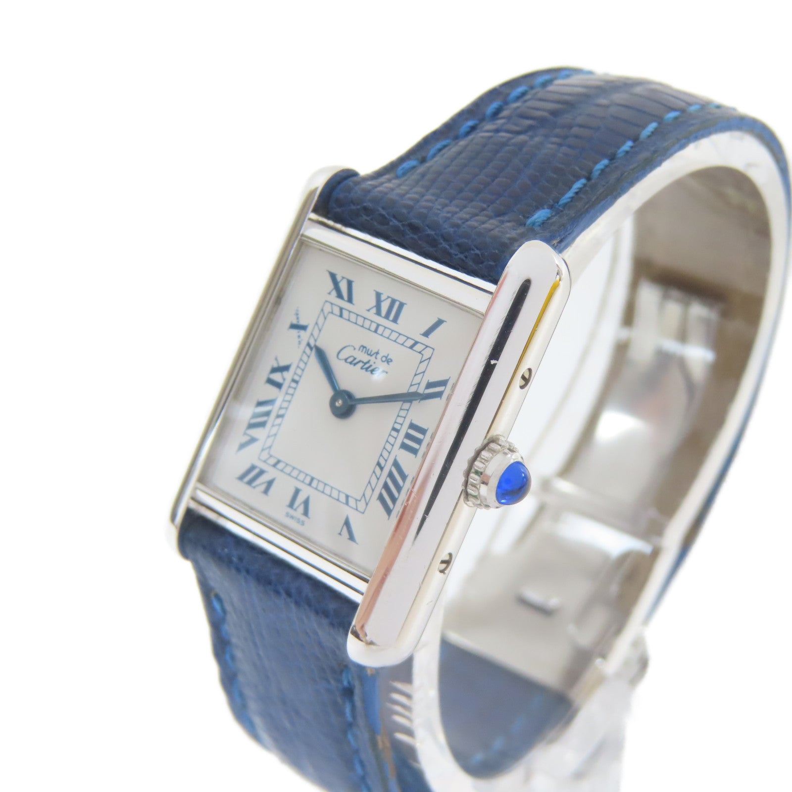 CARTIER 不鏽鋼/皮革Cartier Must De皮帶手錶白色#14.5cm