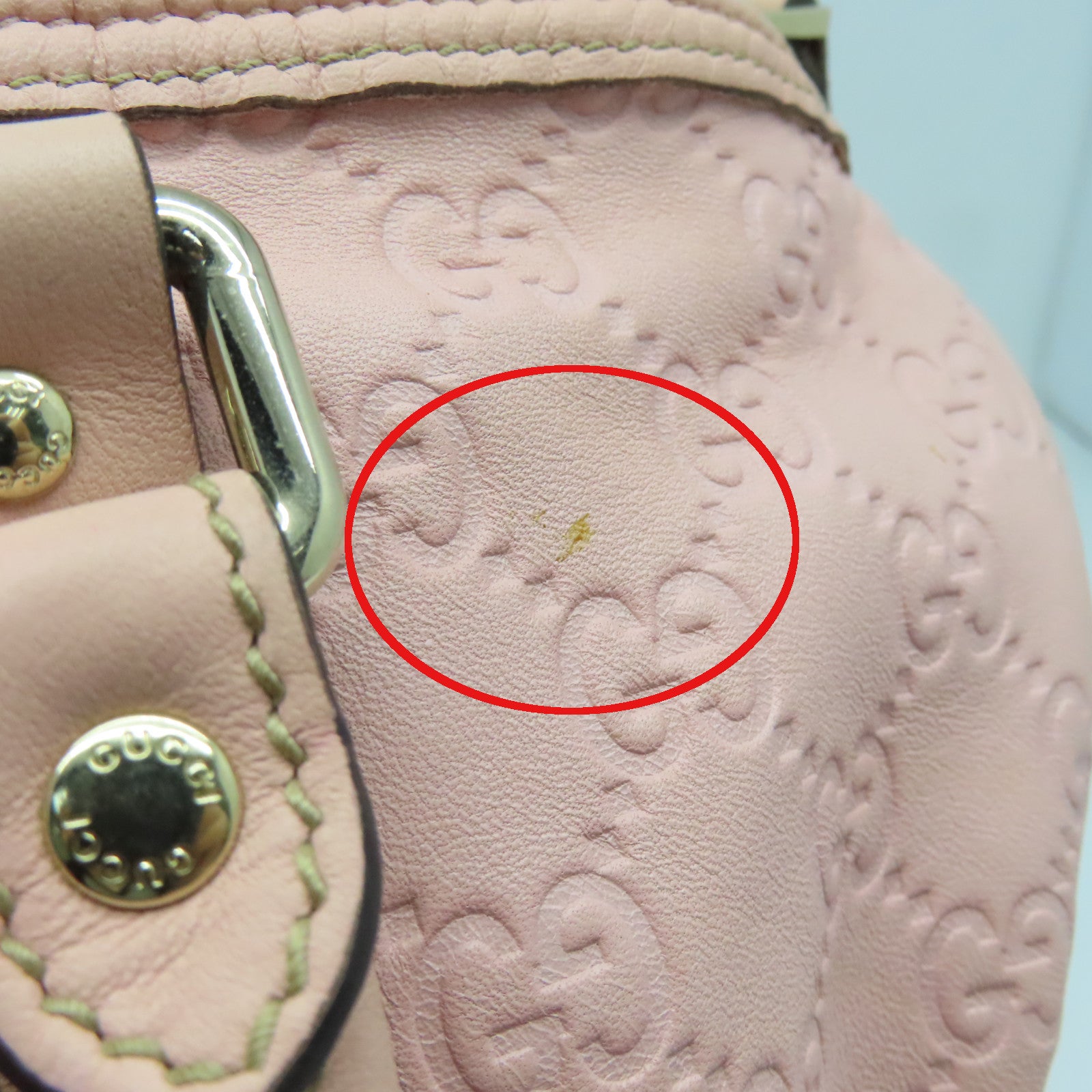 GUCCI Cowhide Leather Hand Bag Gold Buckle Hand Bag Pink