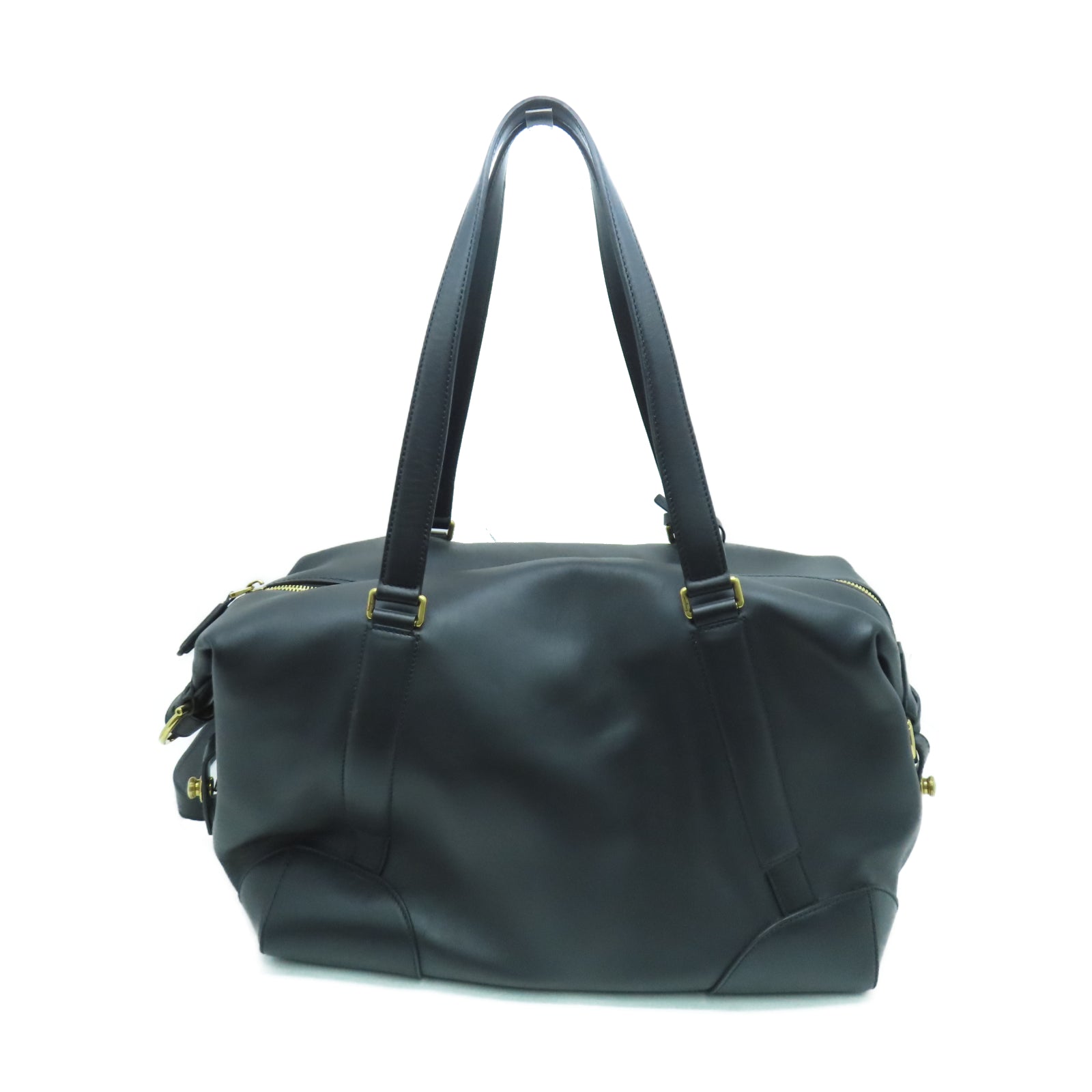 Salvatore Ferragamo Leather Shoulder Bag Gold Buckle Handle Shoulder Bag Black