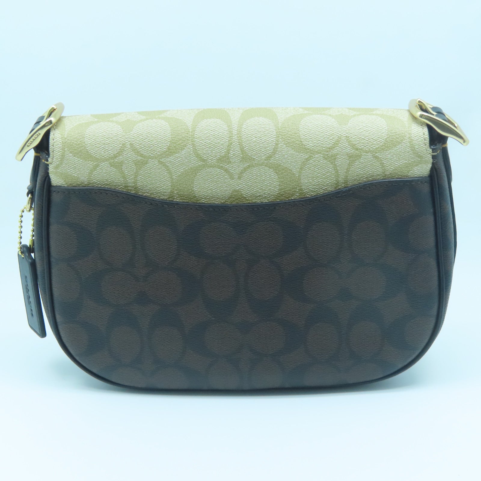 COACH 塗層帆布Shoulder Bag金扣肩背袋啡色米色