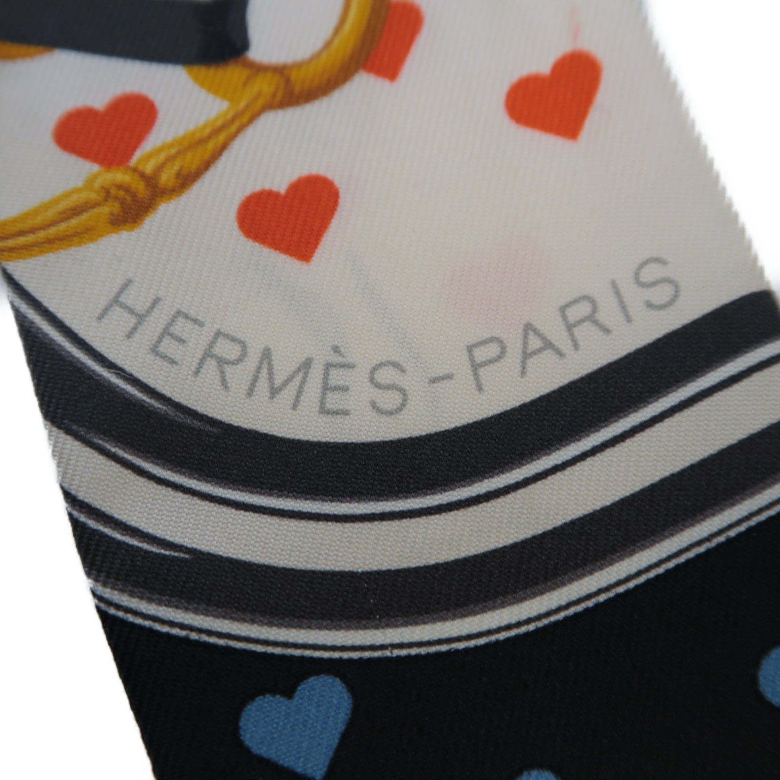 HERMES 絲質Twilly絲巾米色/黑色