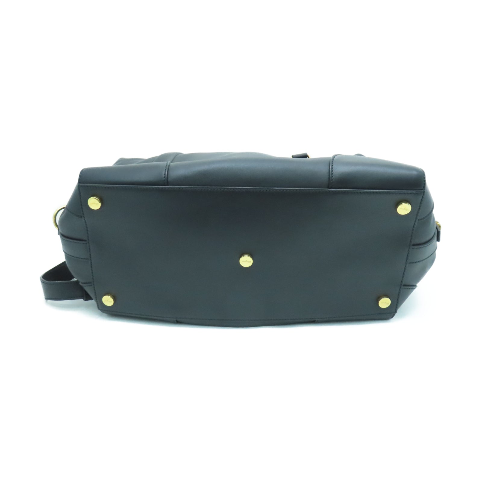 Salvatore Ferragamo Leather Shoulder Bag Gold Buckle Handle Shoulder Bag Black