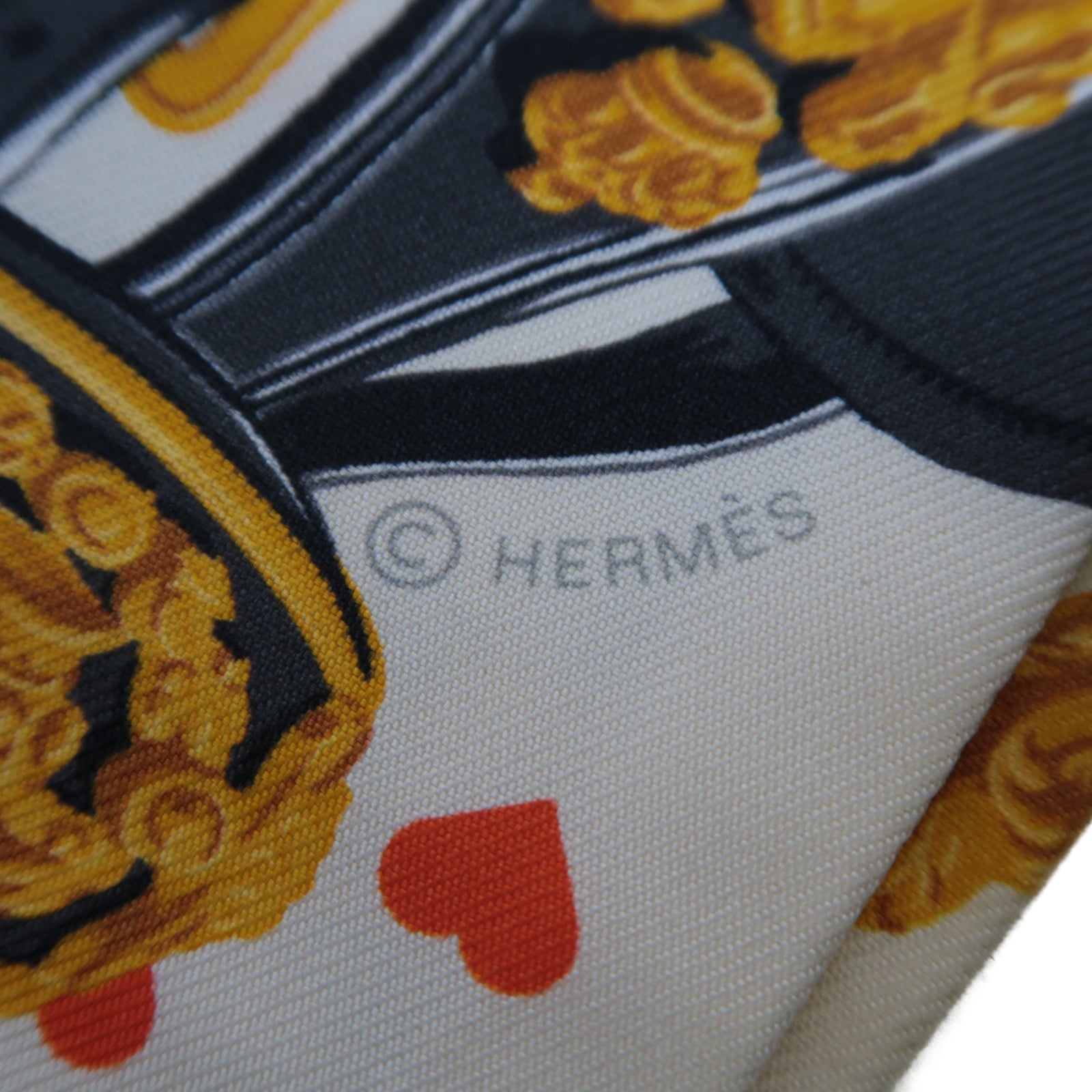 HERMES 絲質Twilly絲巾米色/黑色
