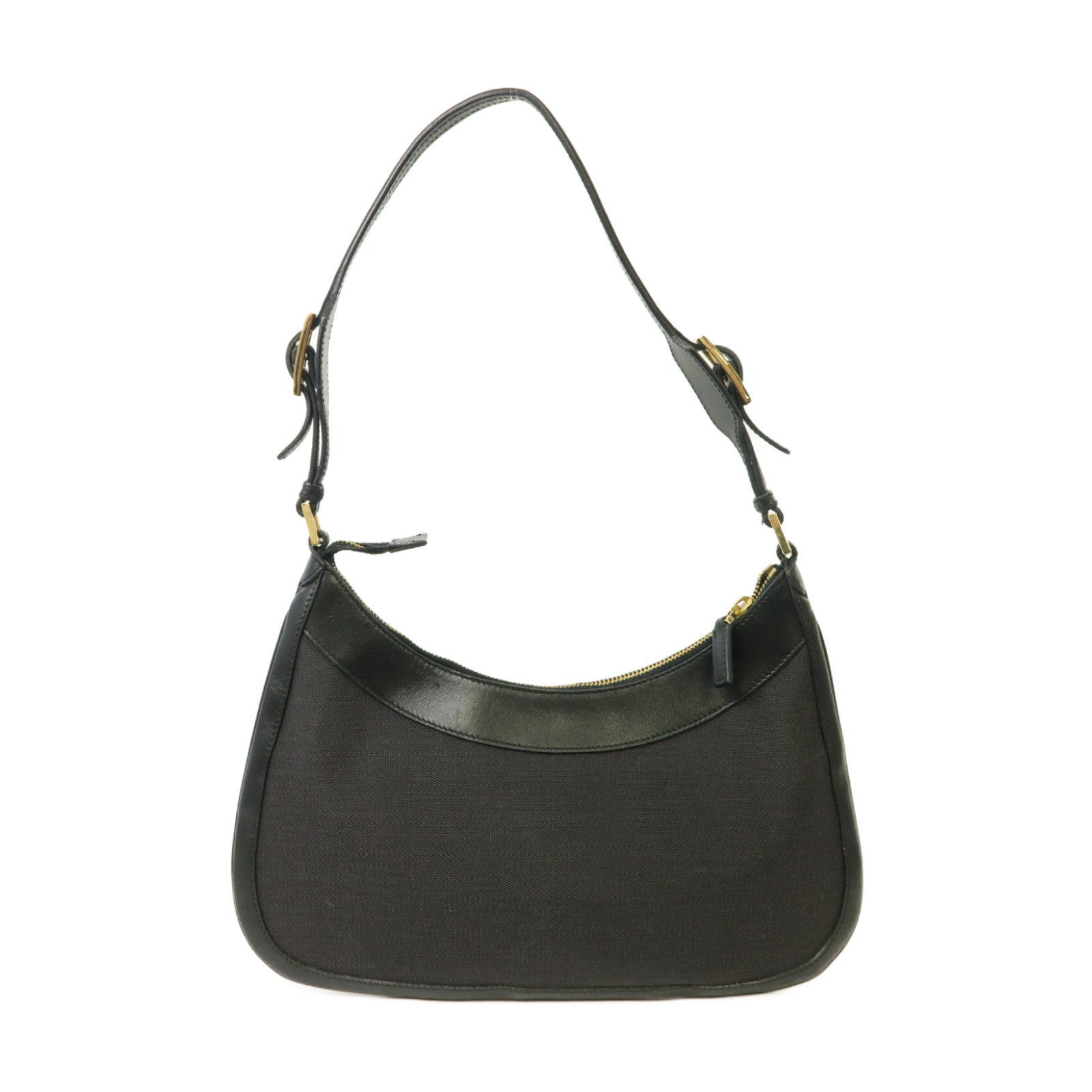 GUCCI 帆布/牛皮皮革Jackie Shoulder Bag金扣肩背袋黑色