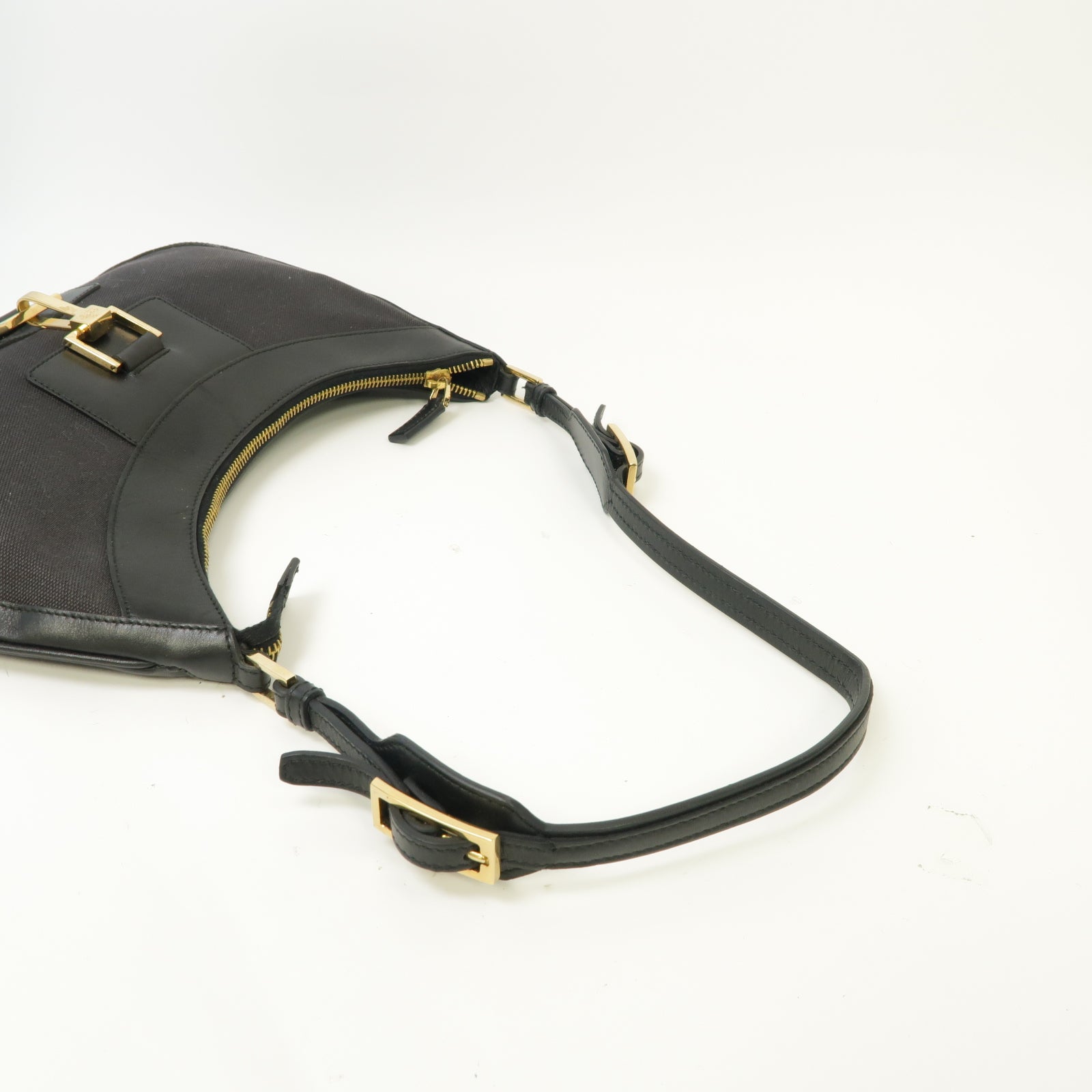 GUCCI 帆布/牛皮皮革Jackie Shoulder Bag金扣肩背袋黑色