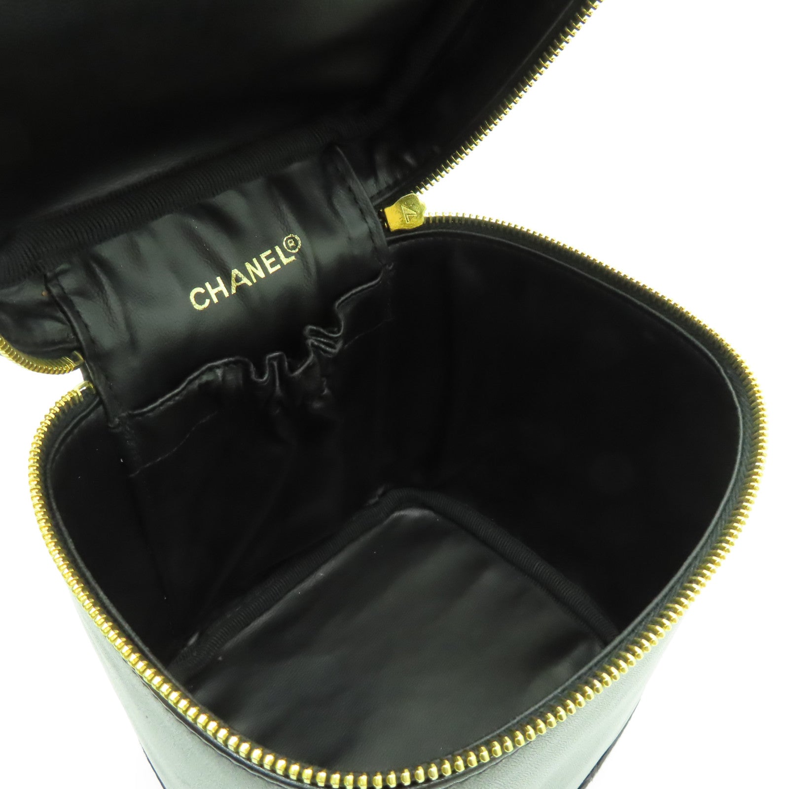 CHANEL 牛皮皮革Vanity金扣化妝袋黑色