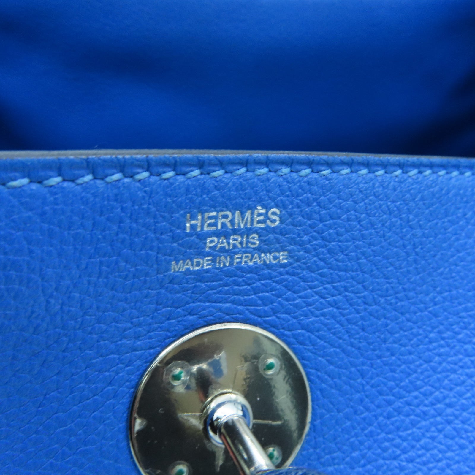 HERMES Evercolor皮革Lindy 26银扣手挽肩背两用袋Bleu Hydra蓝色