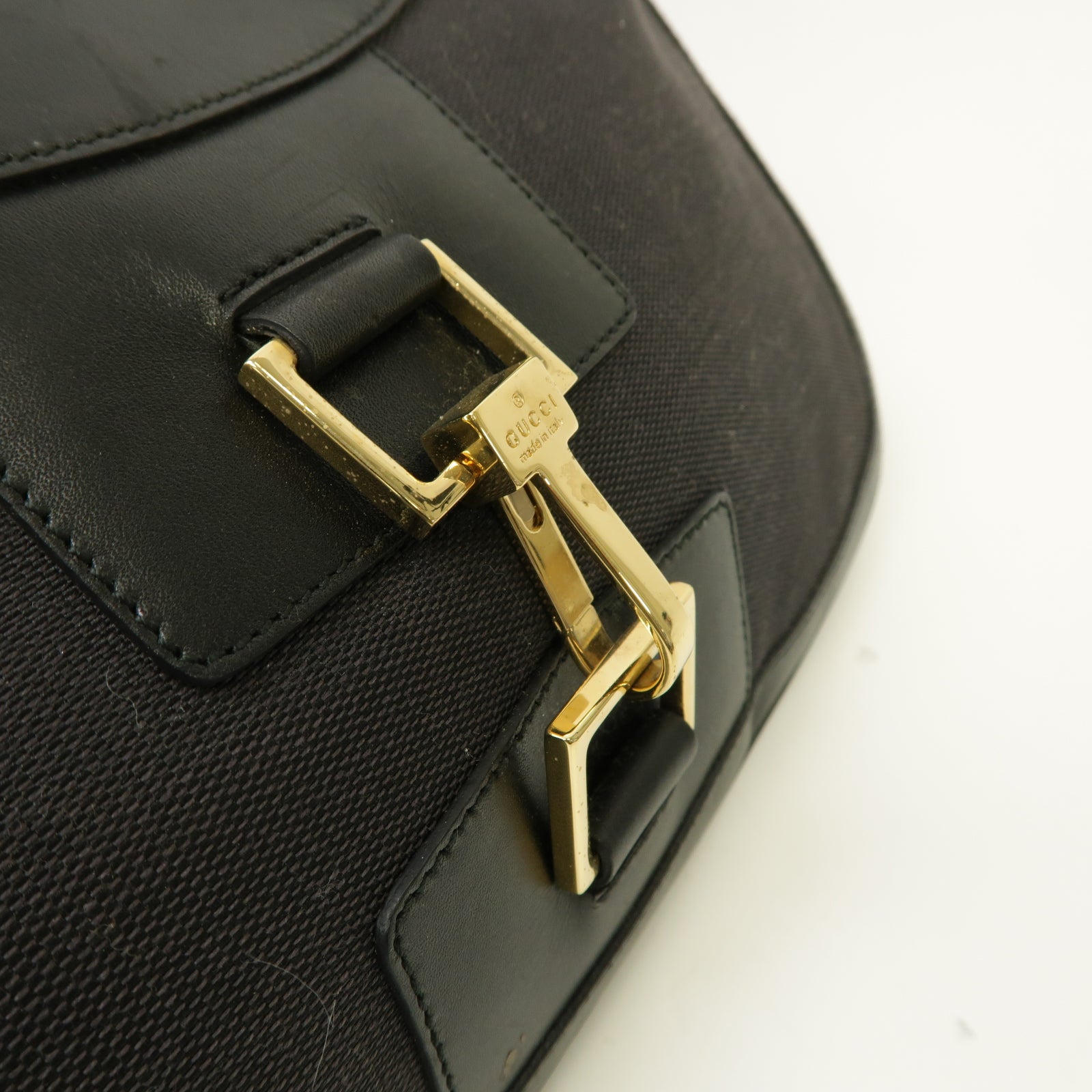 GUCCI 帆布/牛皮皮革Jackie Shoulder Bag金扣肩背袋黑色