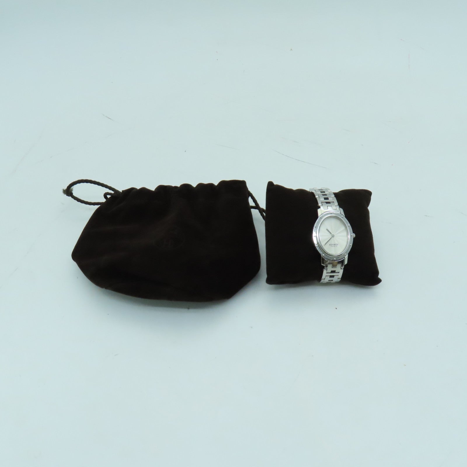 HERMES Clipper Oval Watch不锈钢石英机芯银色/白色