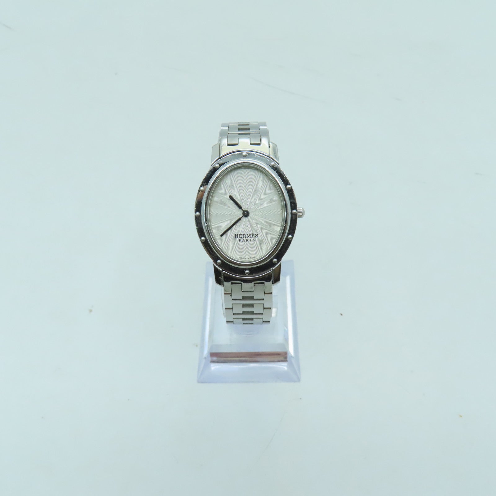 HERMES Clipper Oval Watch不锈钢石英机芯银色/白色