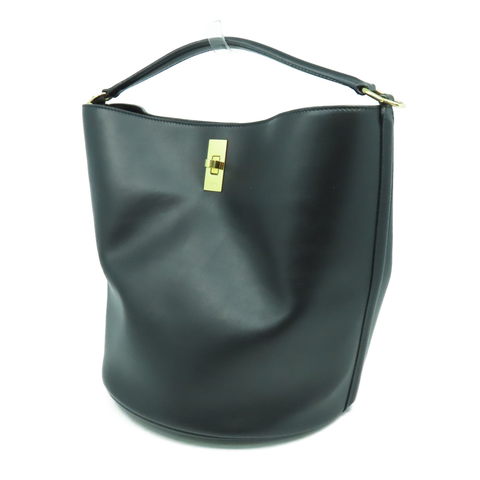 CELINE 【激減優惠】牛皮皮革Bucket 16金扣手挽肩背兩用袋黑色