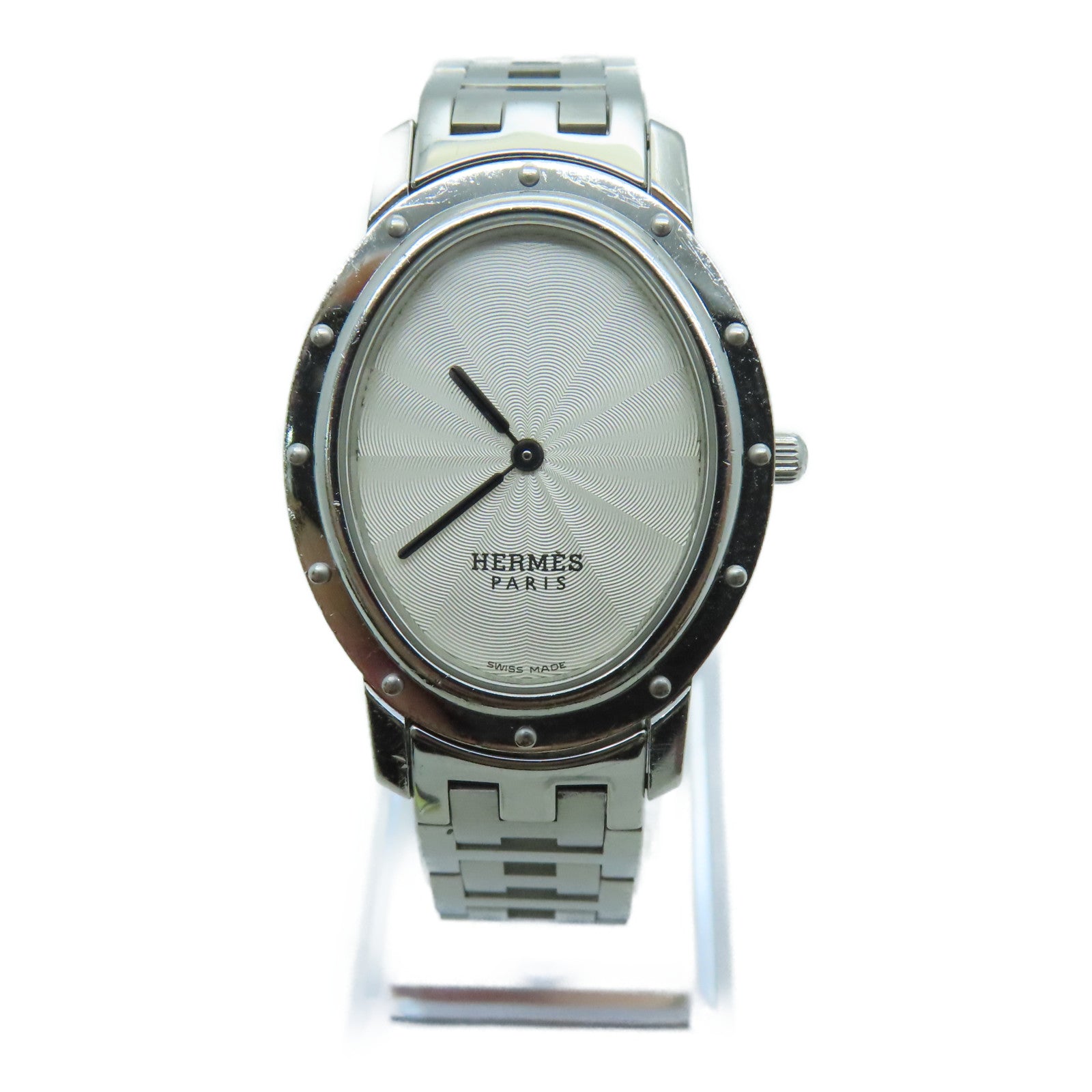 HERMES Clipper Oval Watch不锈钢石英机芯银色/白色