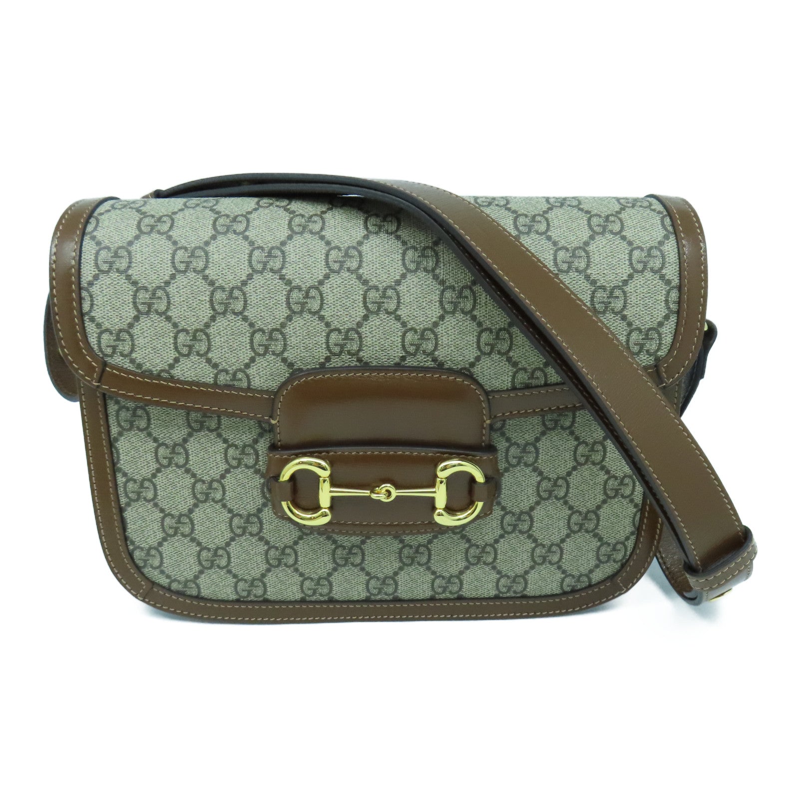 GUCCI Coated Canvas GG Supreme 1955 Gold Buckle Shoulder Bag Brown
