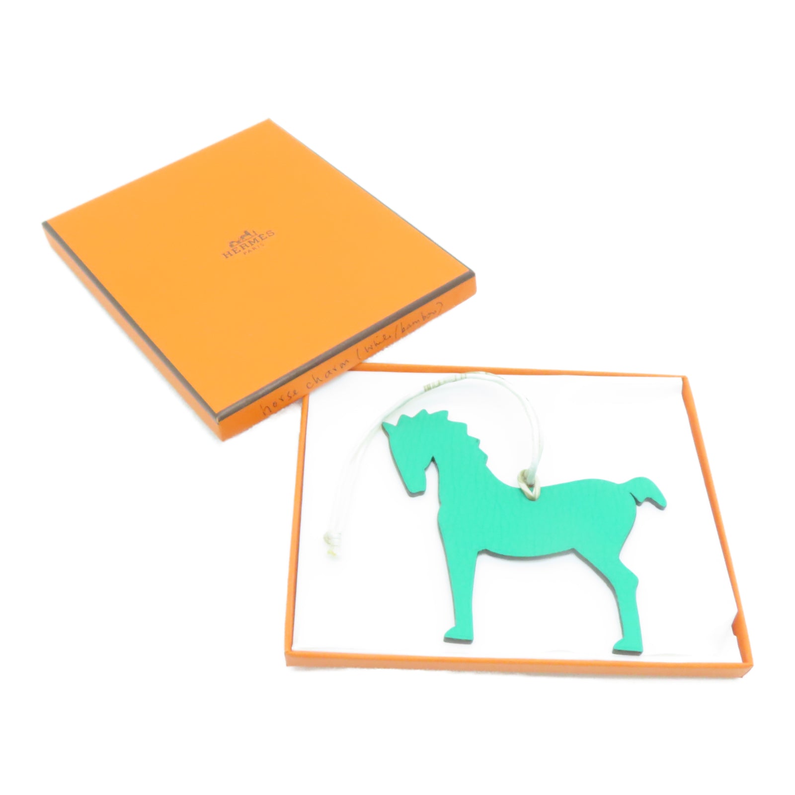 HERMES Veau Epsom Leather Petit H Horse Charm Charm Green/White