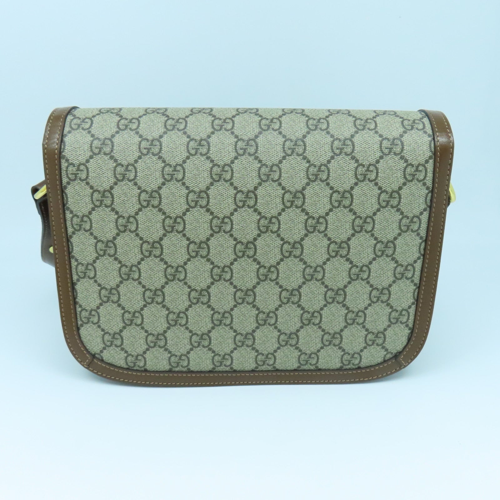 GUCCI Coated Canvas GG Supreme 1955 Gold Buckle Shoulder Bag Brown