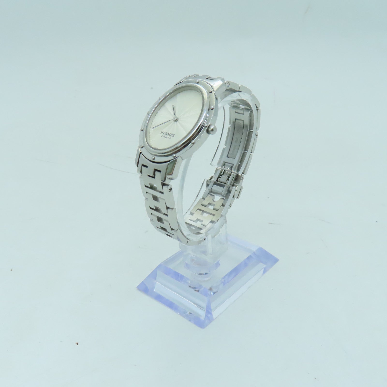 HERMES Clipper Oval Watch不锈钢石英机芯银色/白色
