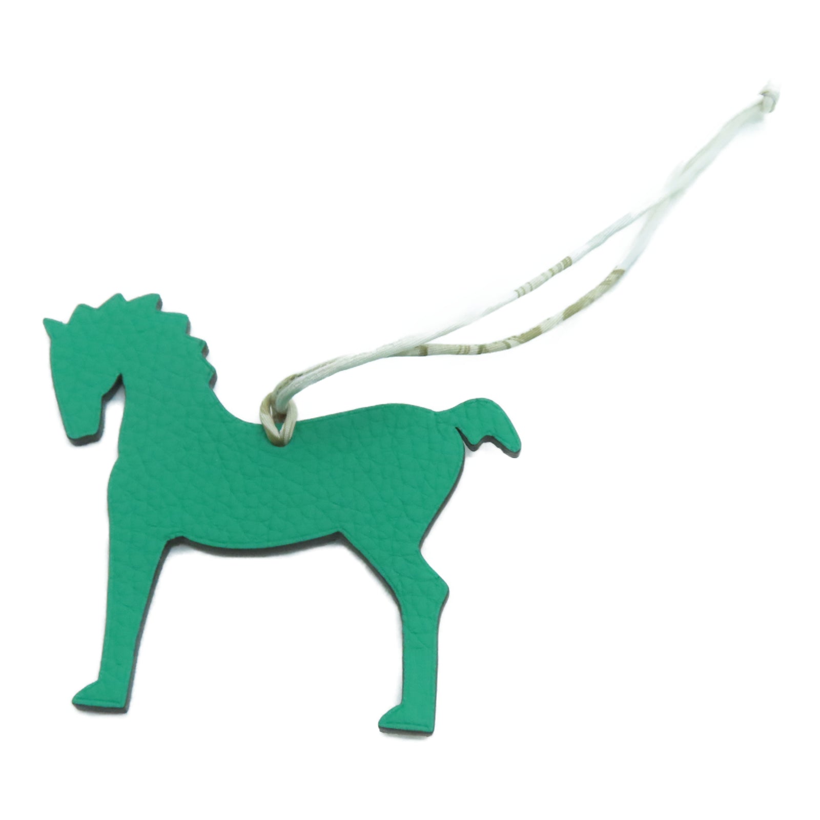 HERMES Veau Epsom Leather Petit H Horse Charm Charm Green/White