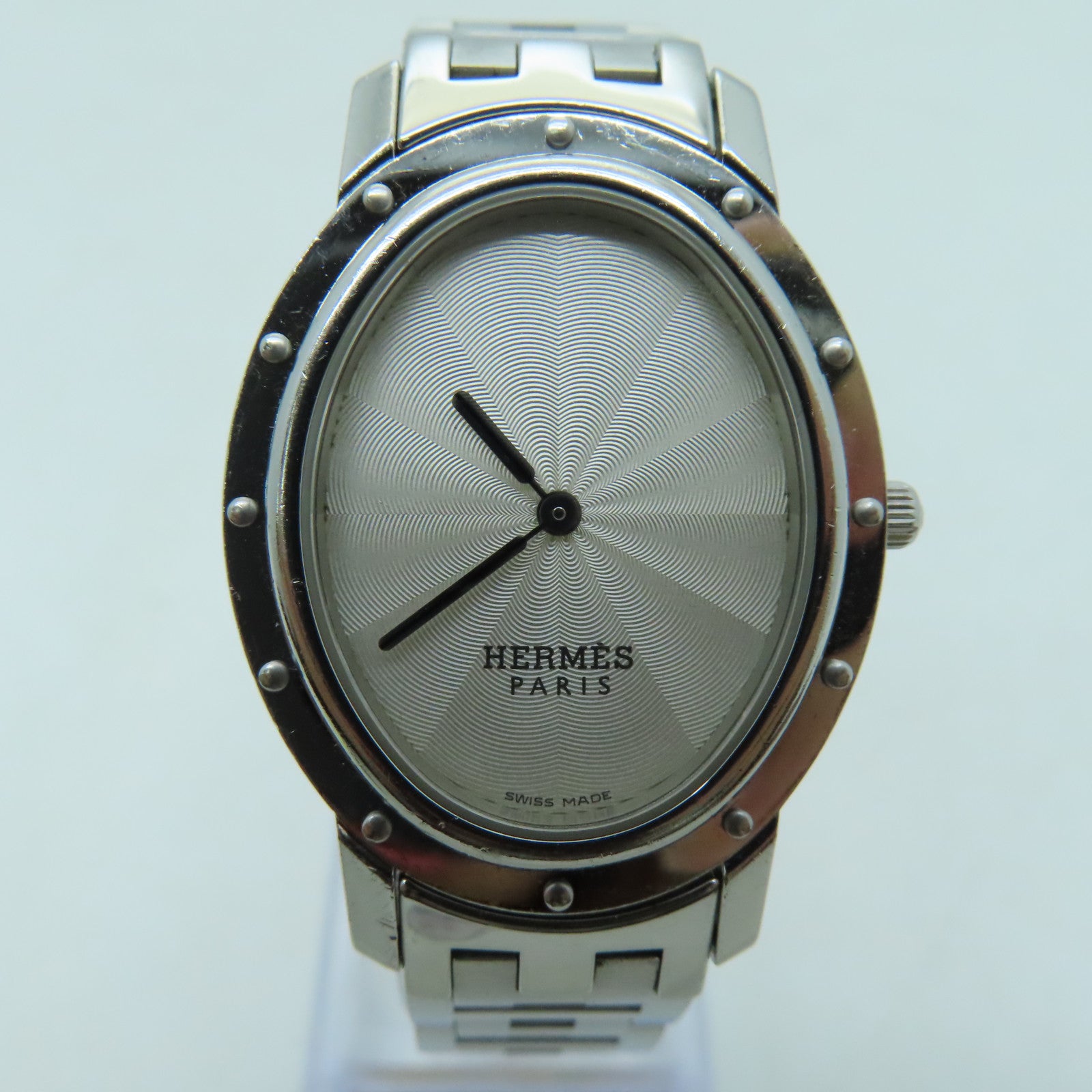HERMES Clipper Oval Watch不锈钢石英机芯银色/白色