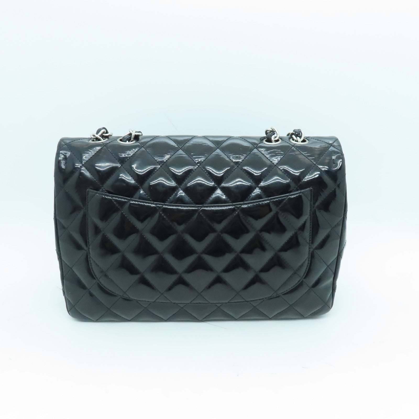 CHANEL diamond patent leather Chain Shoulder silver buckle chain shoulder bag black