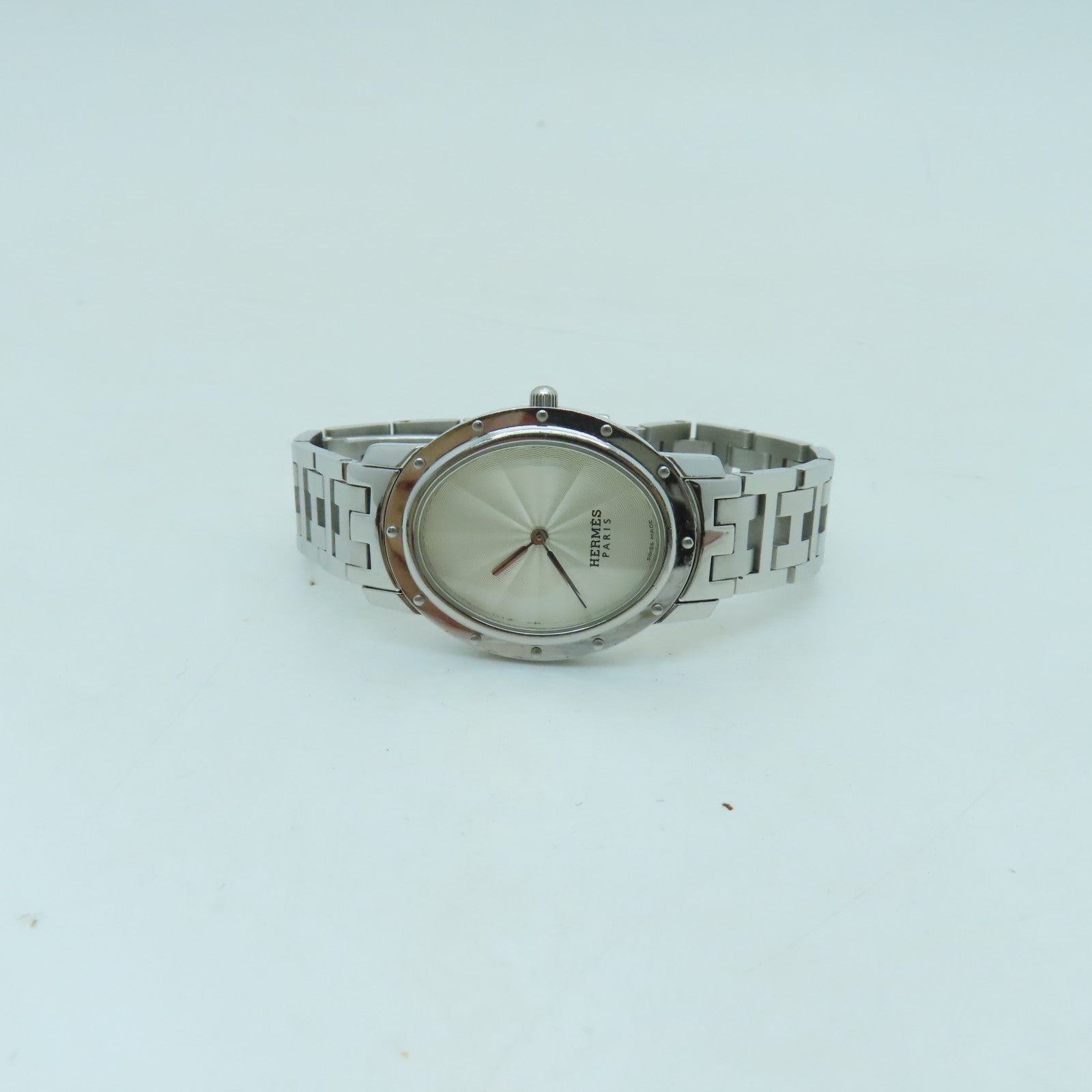 HERMES Clipper Oval Watch不锈钢石英机芯银色/白色