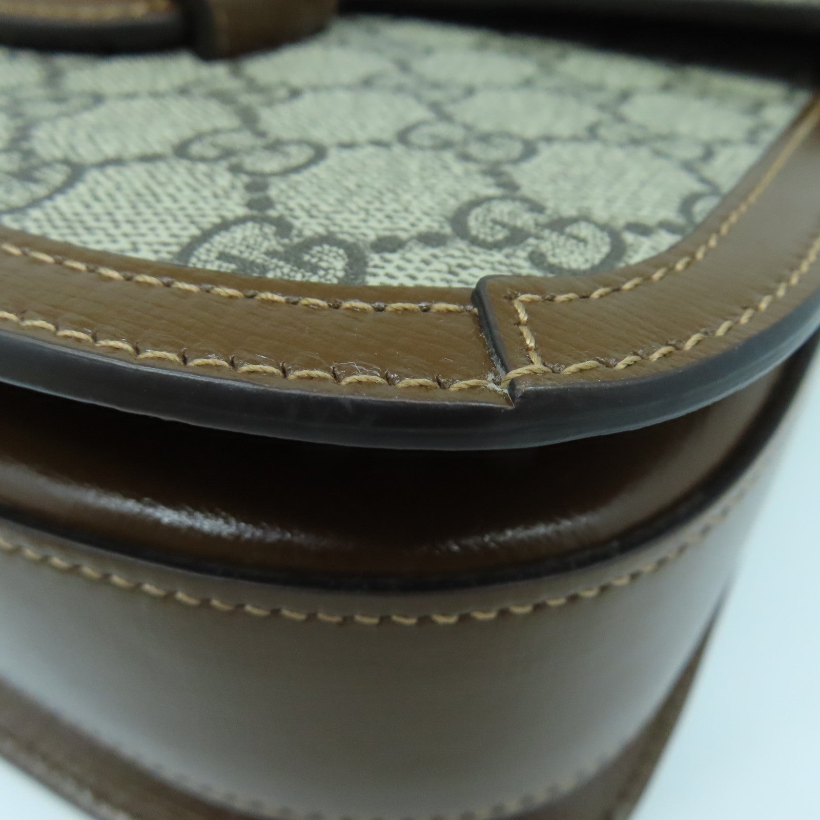 GUCCI Coated Canvas GG Supreme 1955 Gold Buckle Shoulder Bag Brown