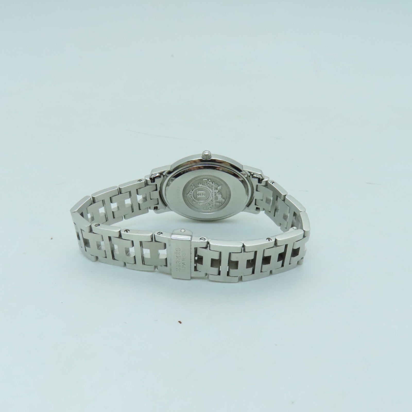 HERMES Clipper Oval Watch不锈钢石英机芯银色/白色