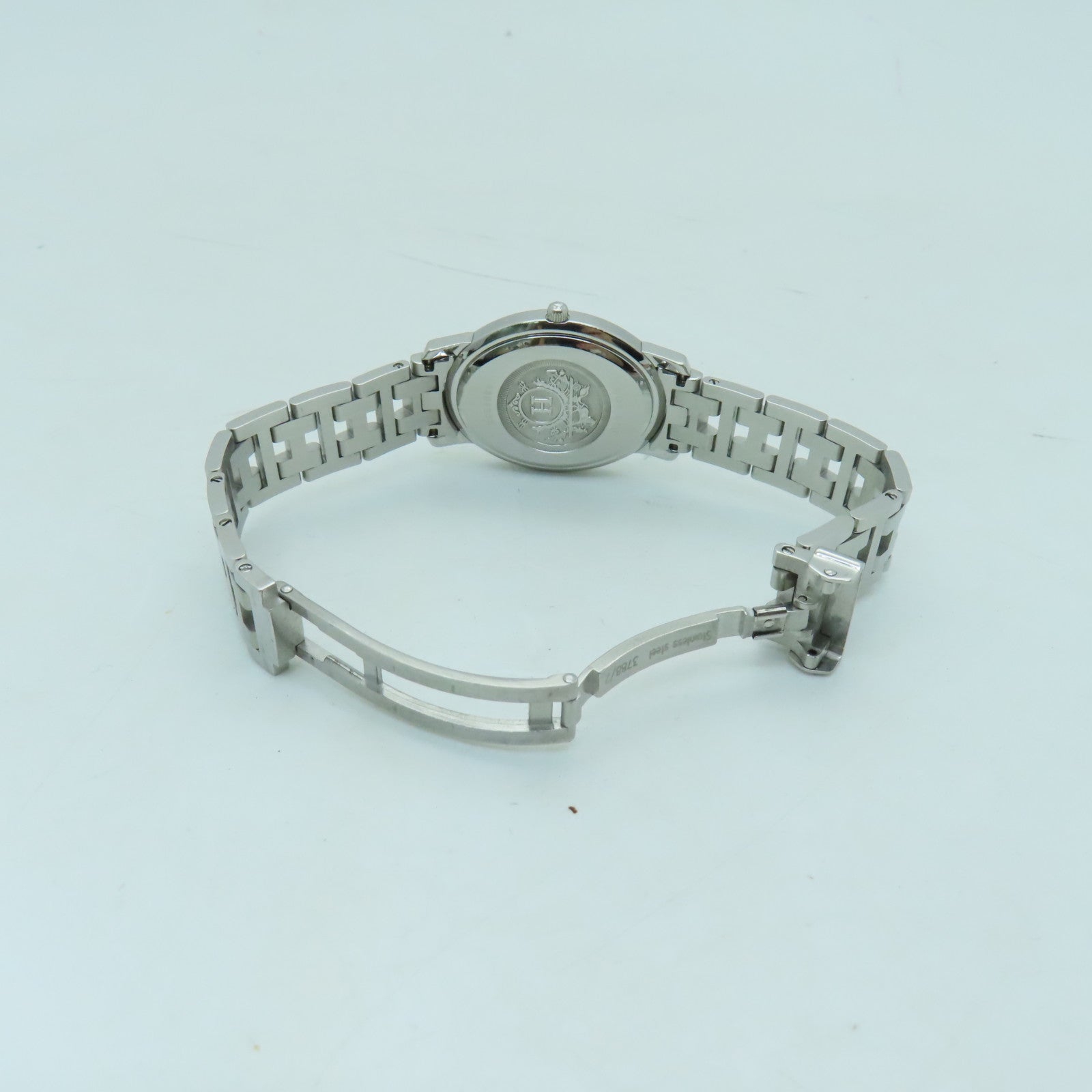 HERMES Clipper Oval Watch不锈钢石英机芯银色/白色