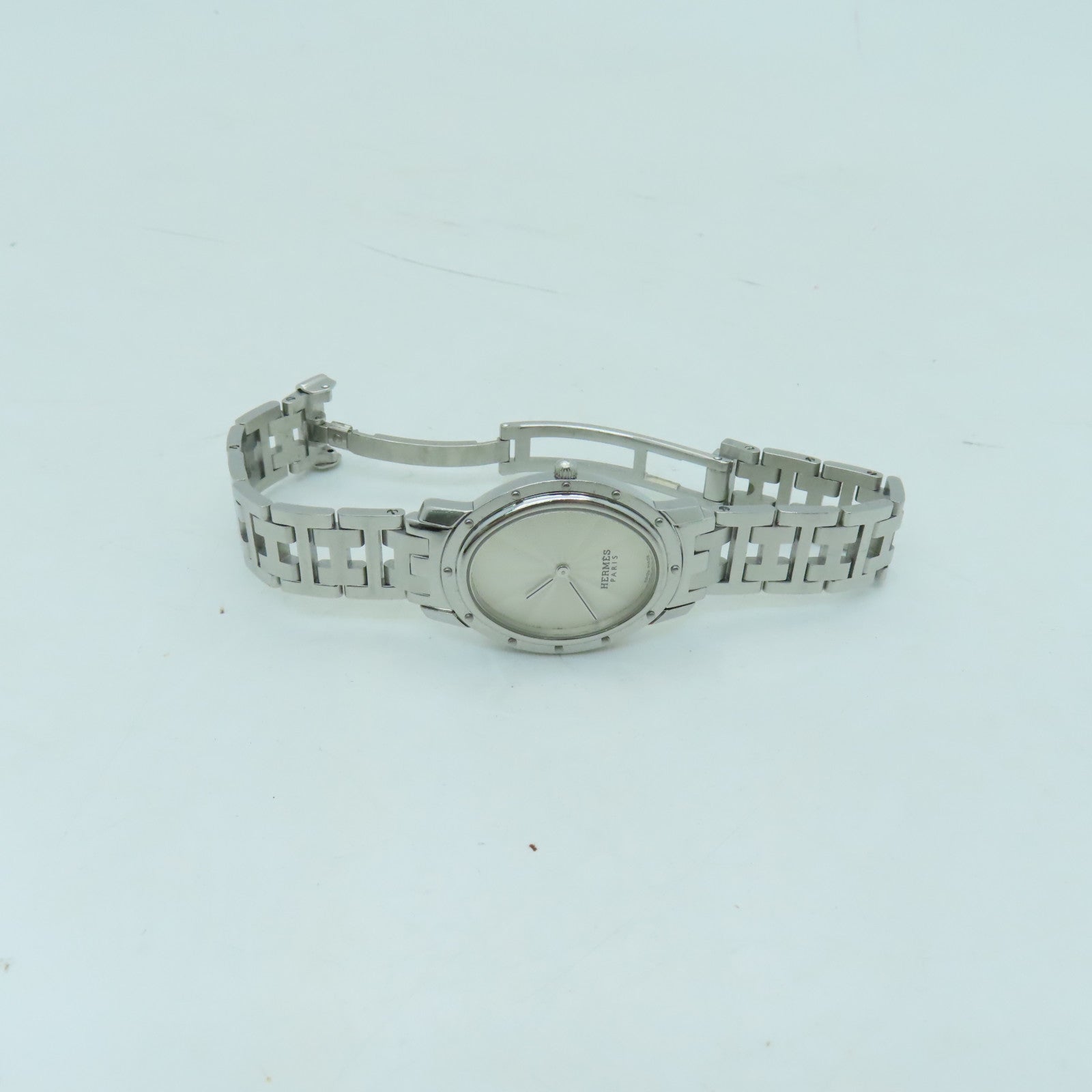 HERMES Clipper Oval Watch不锈钢石英机芯银色/白色
